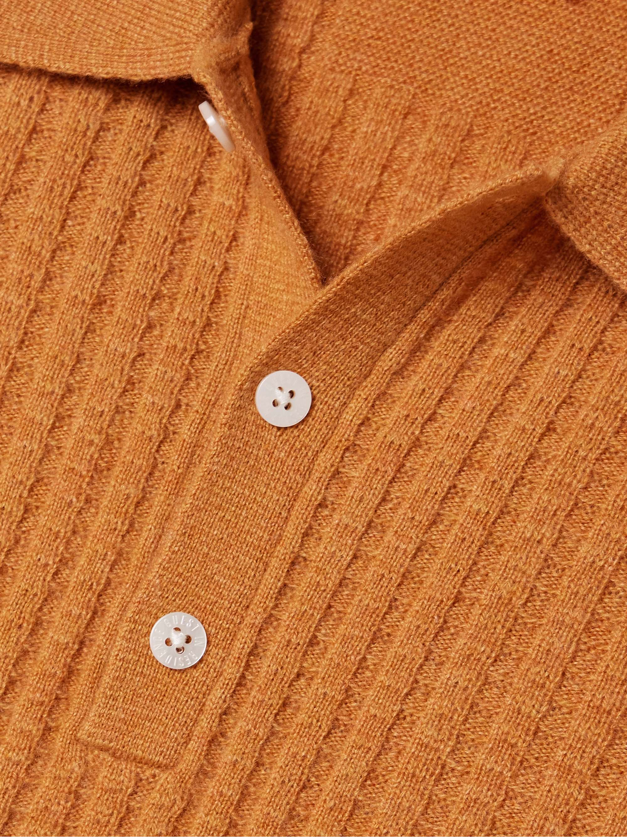 Ribbed waffle-knit cashmere polo sweater view