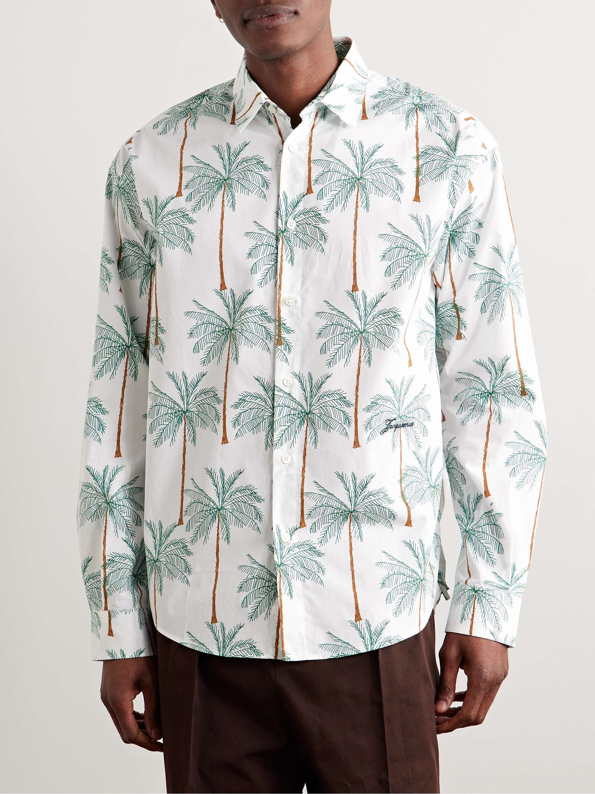 Simon Logo-Embroidered Printed Cotton-Poplin Shirt view