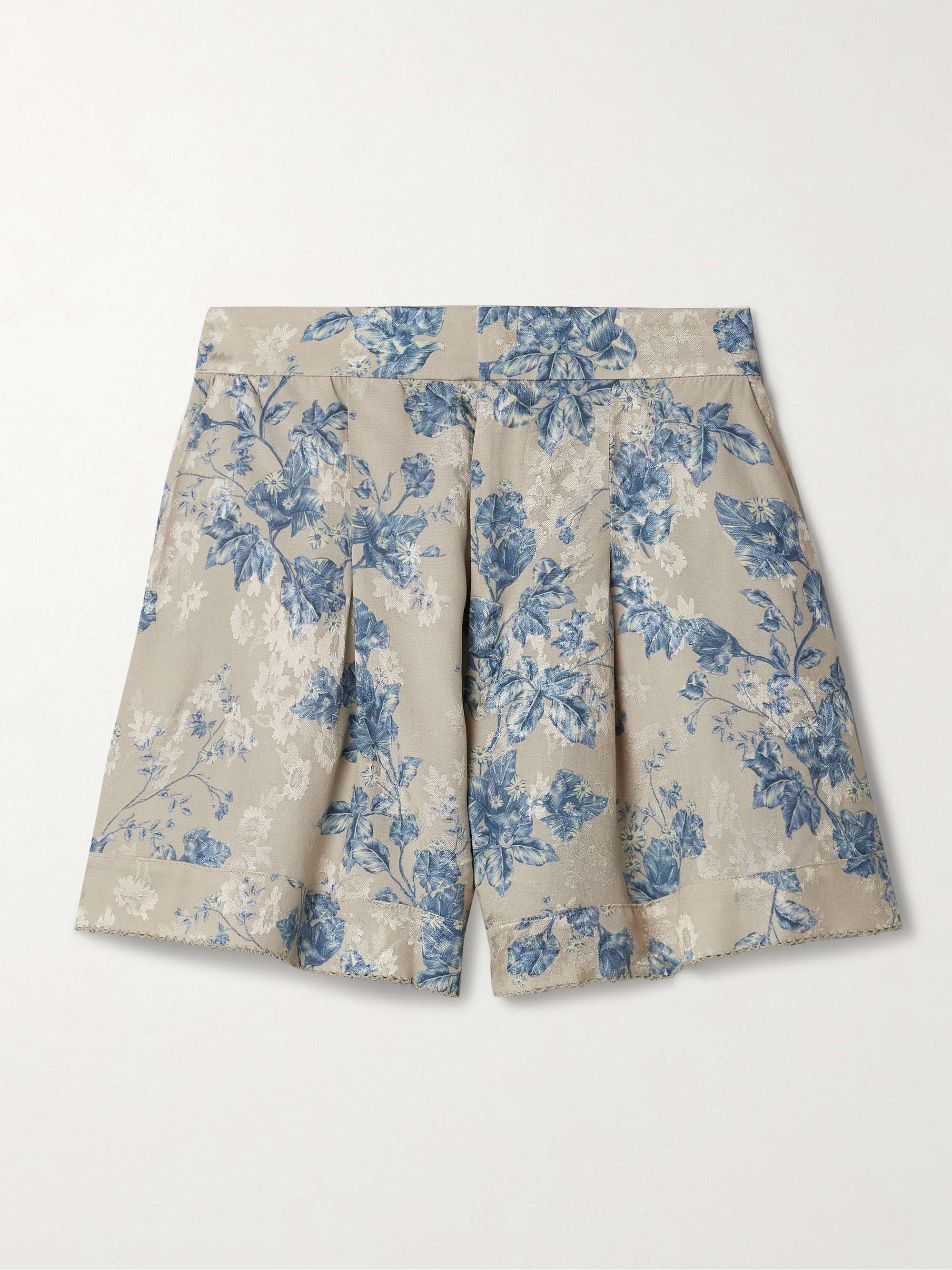 Toronjil Bougainvillea pleated floral-print jacquard shorts view