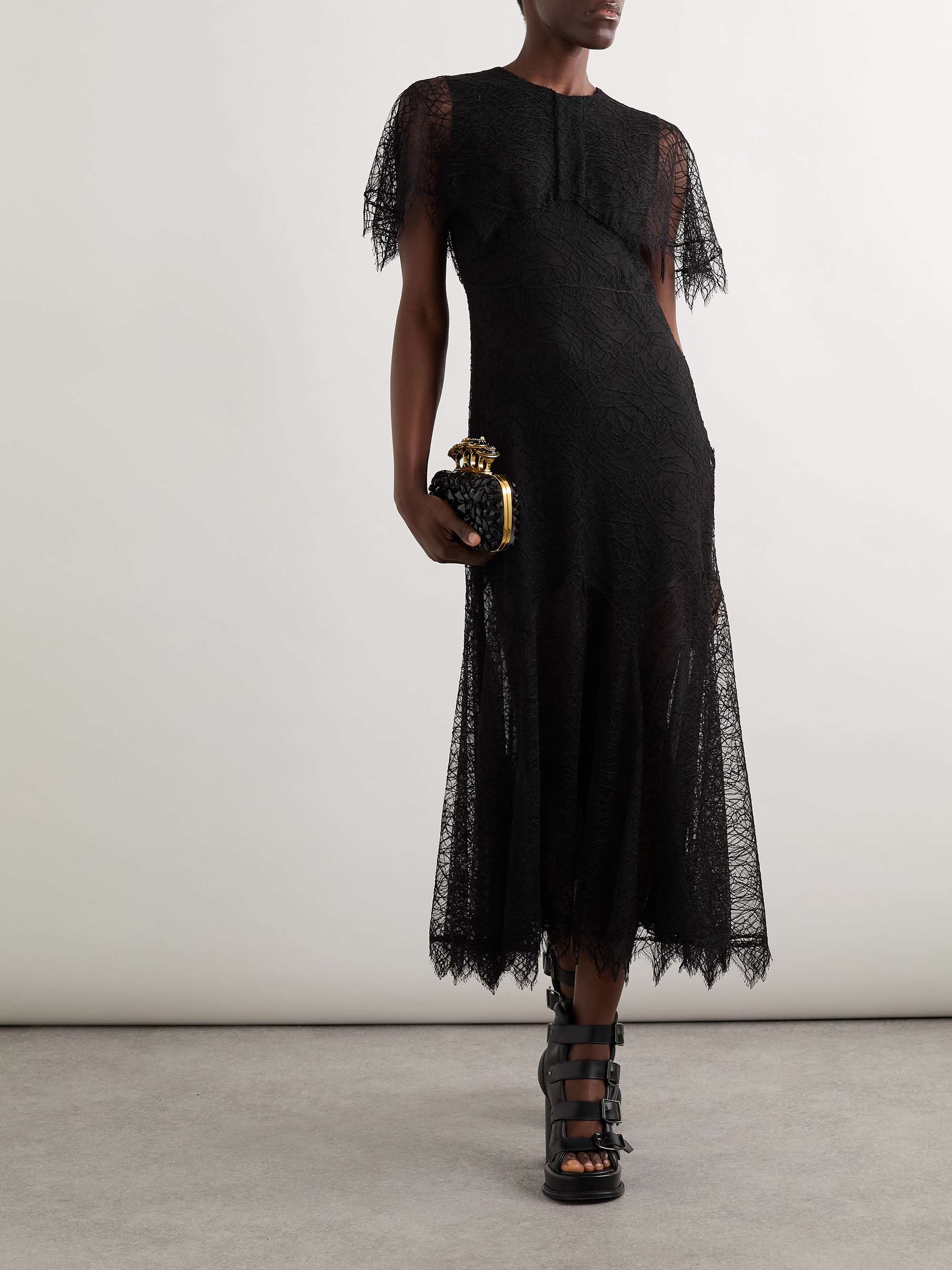 Cape-effect lace midi dress view