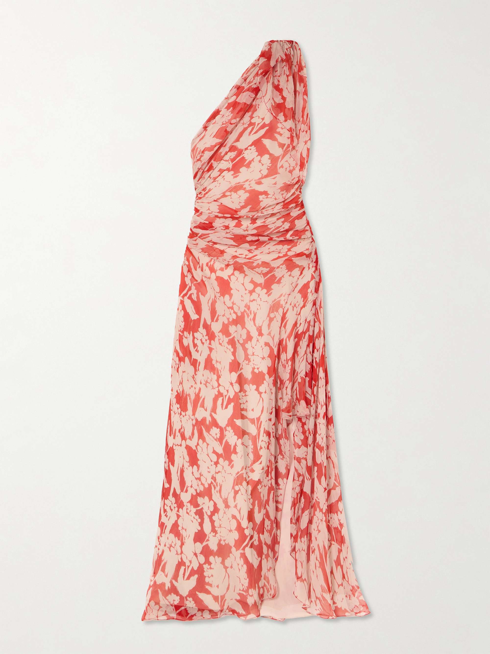 One-shoulder draped floral-print silk-georgette maxi dress view