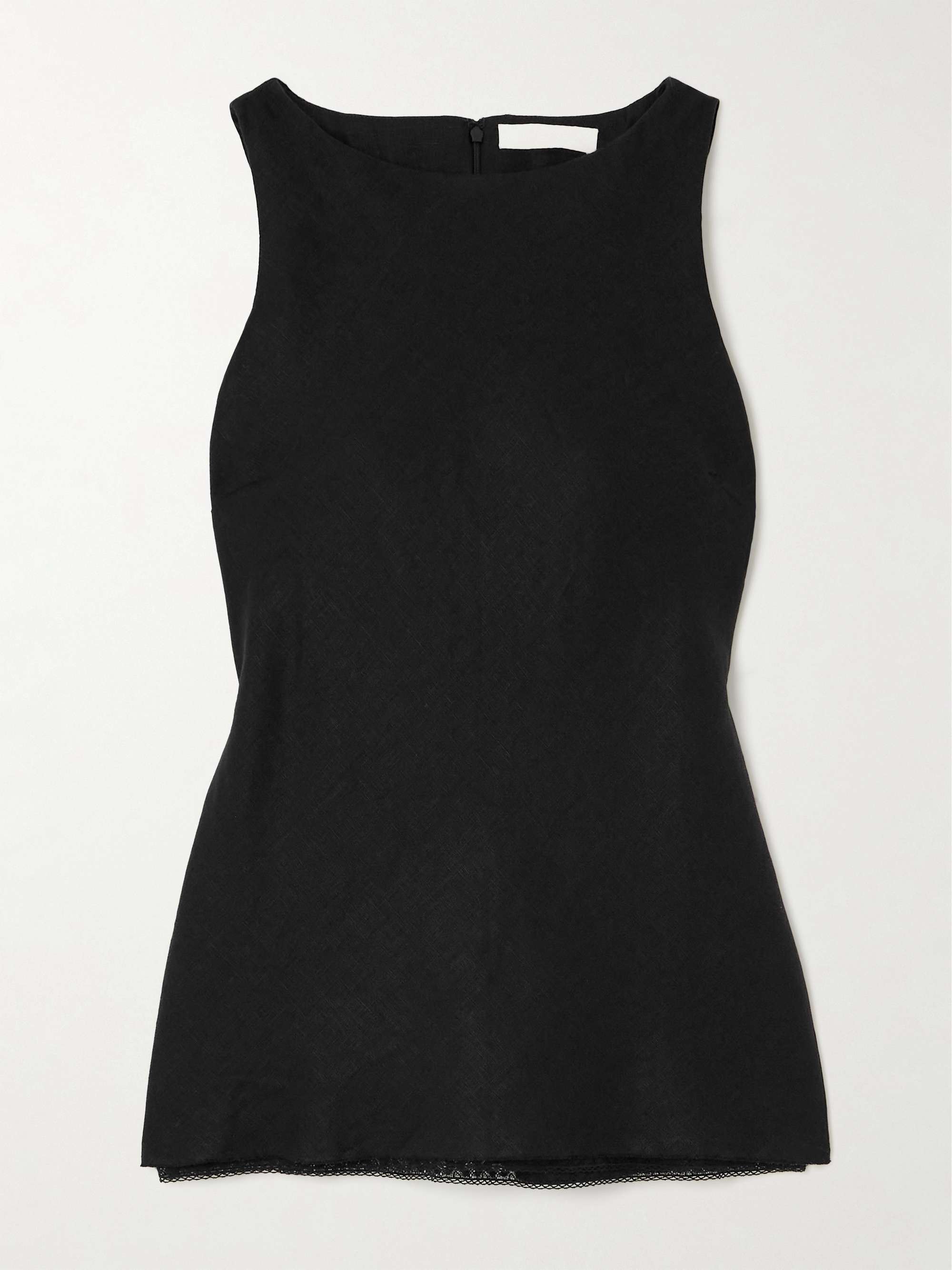 Saribou lace-trimmed linen top view