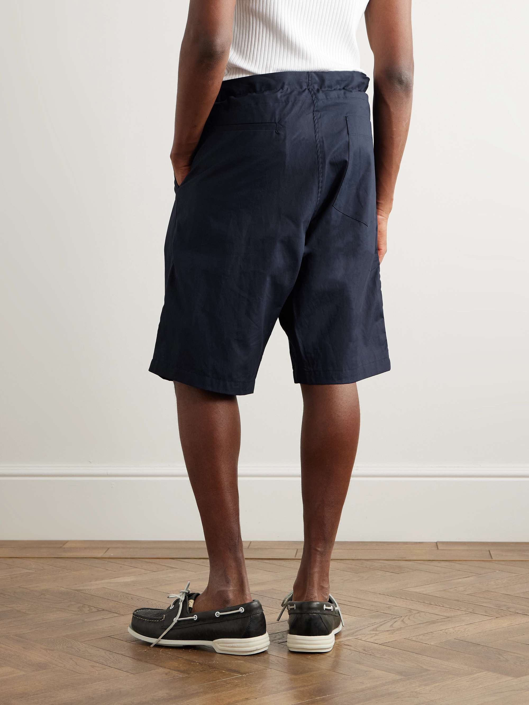 Straight-Leg Pleated Cotton Shorts view