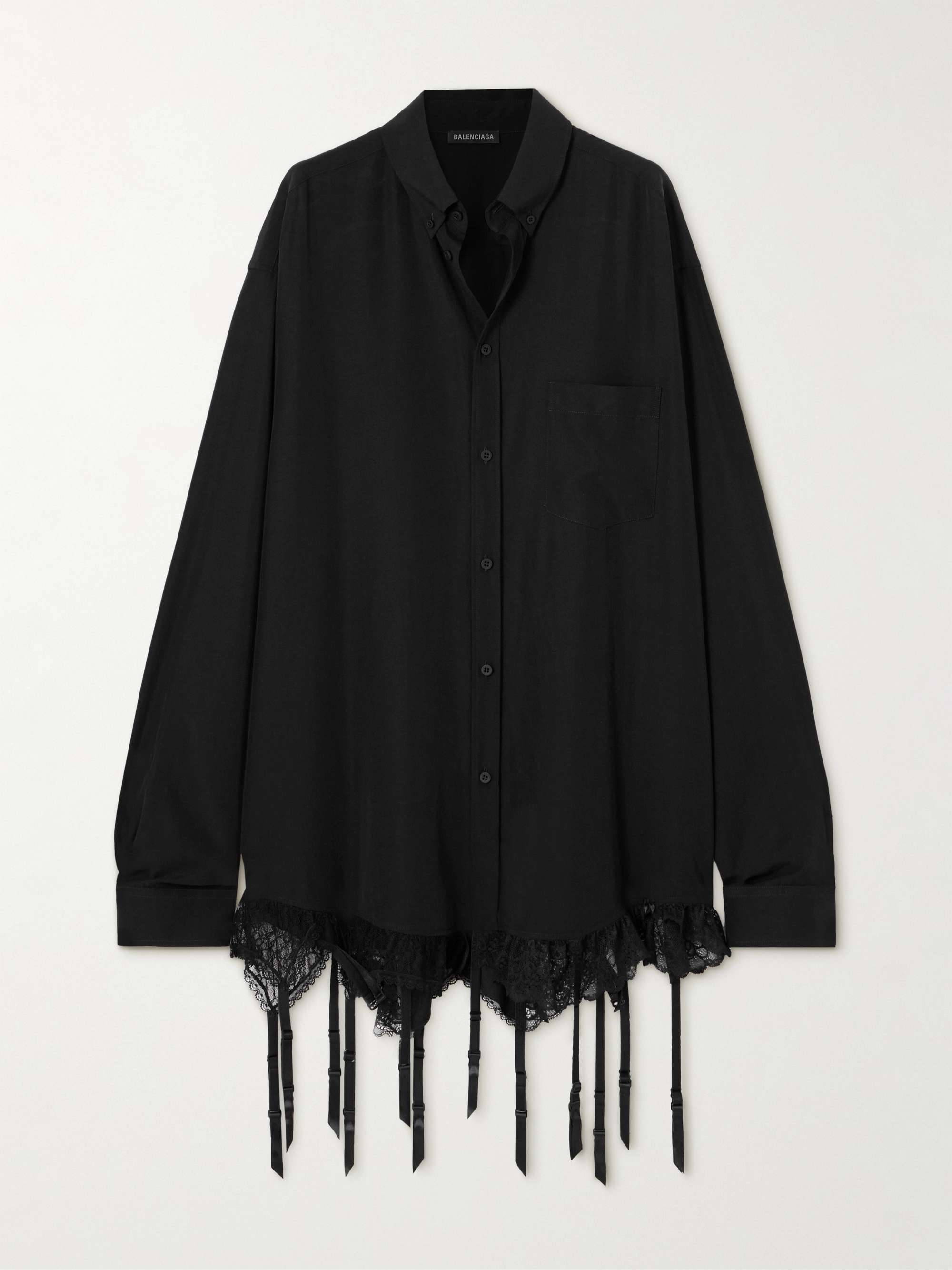 Fringed lace-trimmed Lyocell-poplin shirt view