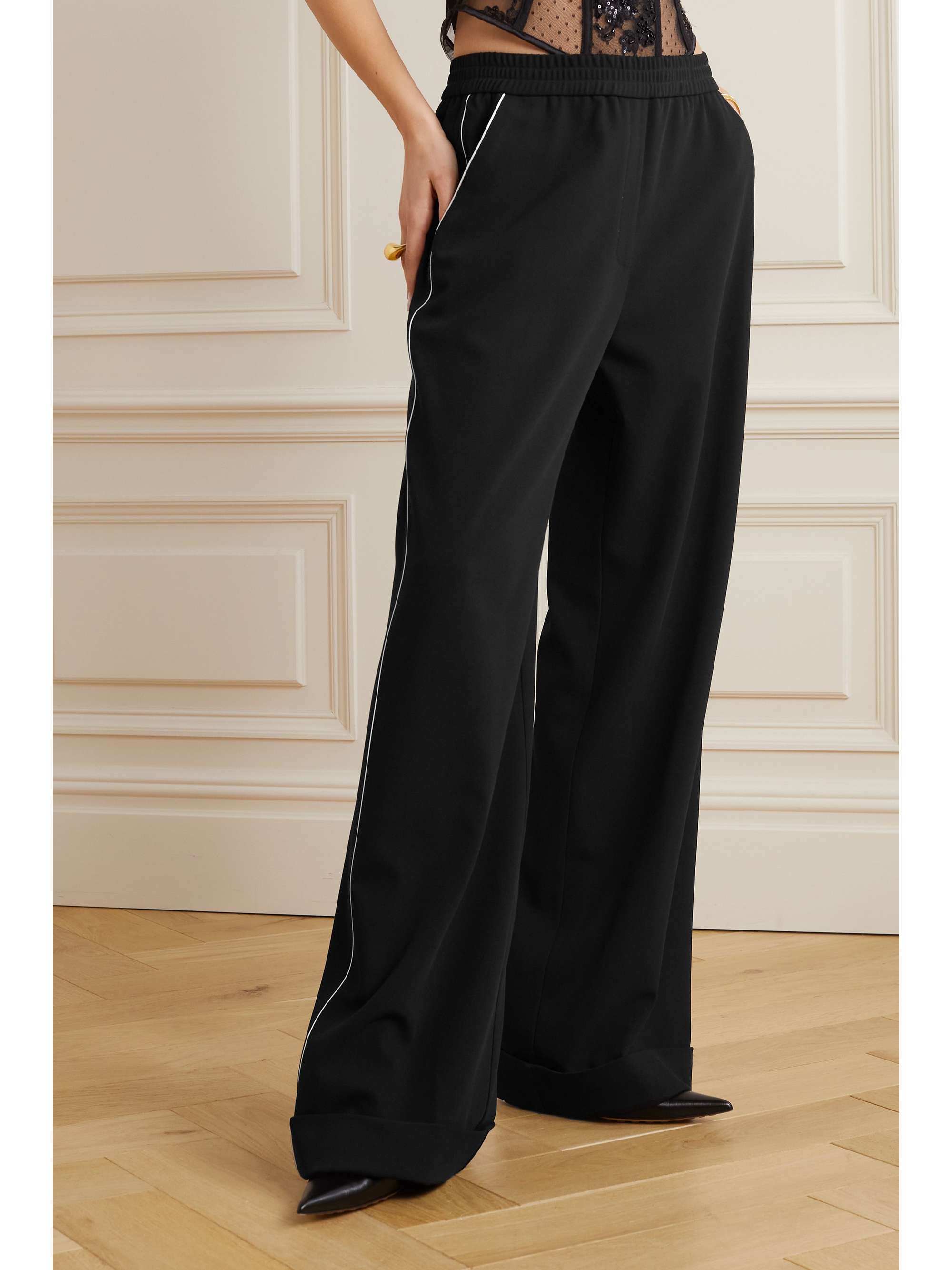 Piped stretch-wool straight-leg pants view