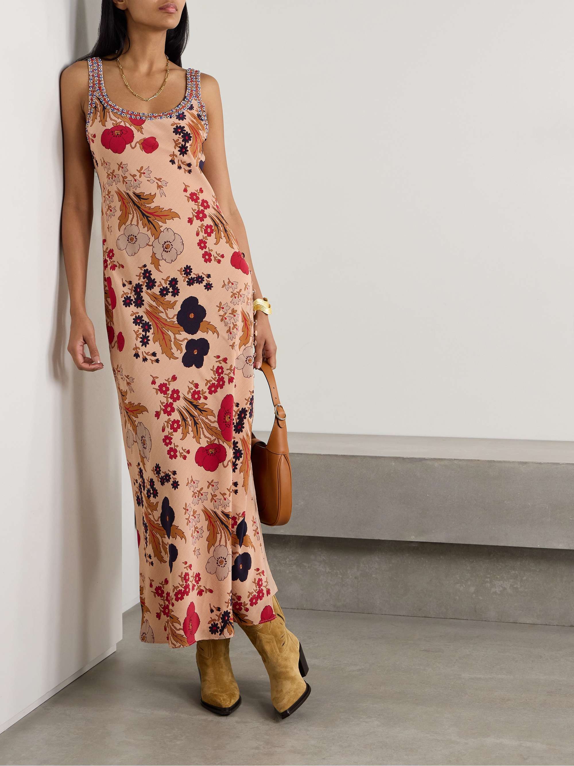 Adele bead-embellished floral-print silk maxi dress view