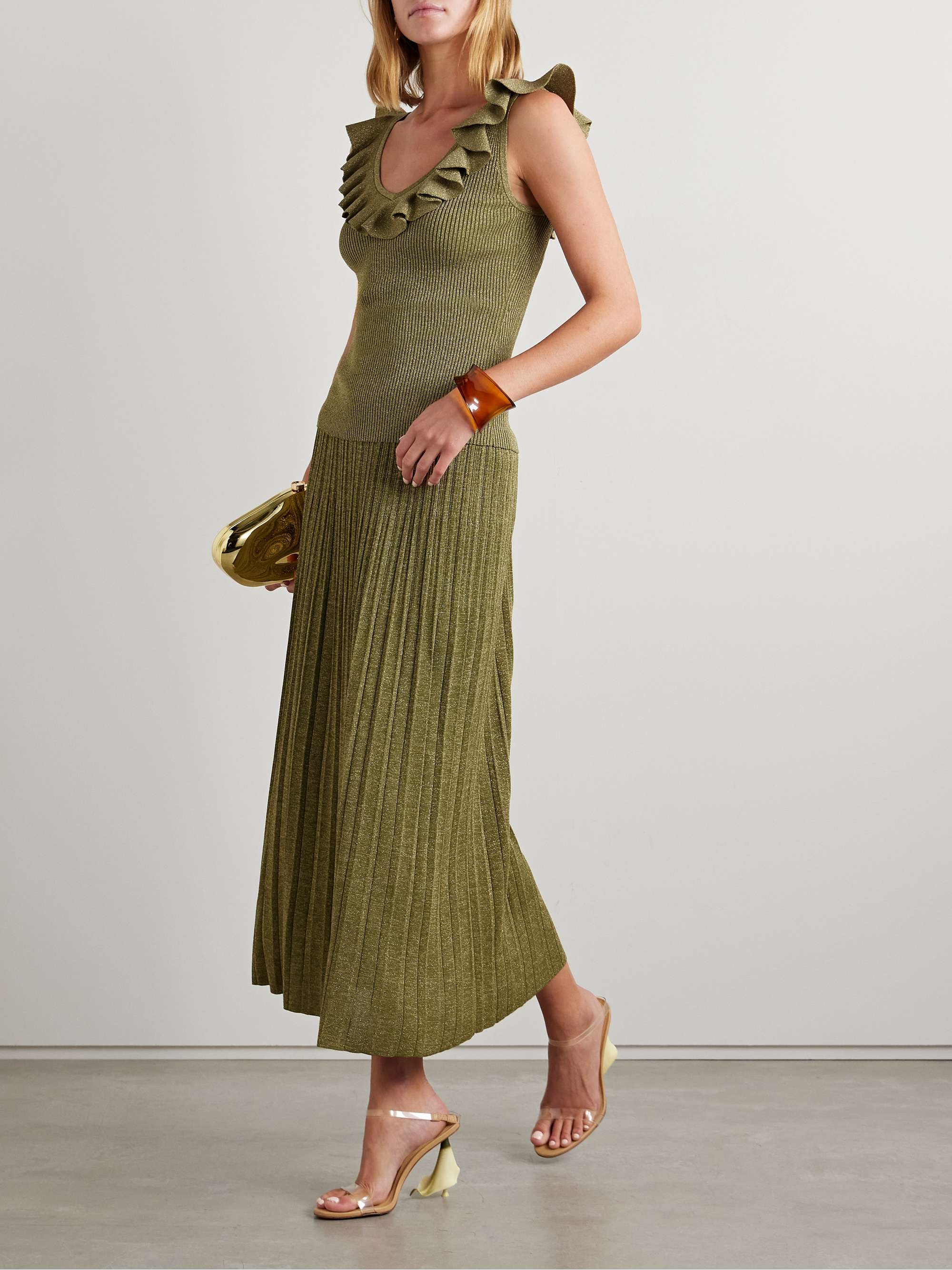 Wylie metallic ribbed-knit midi skirt view