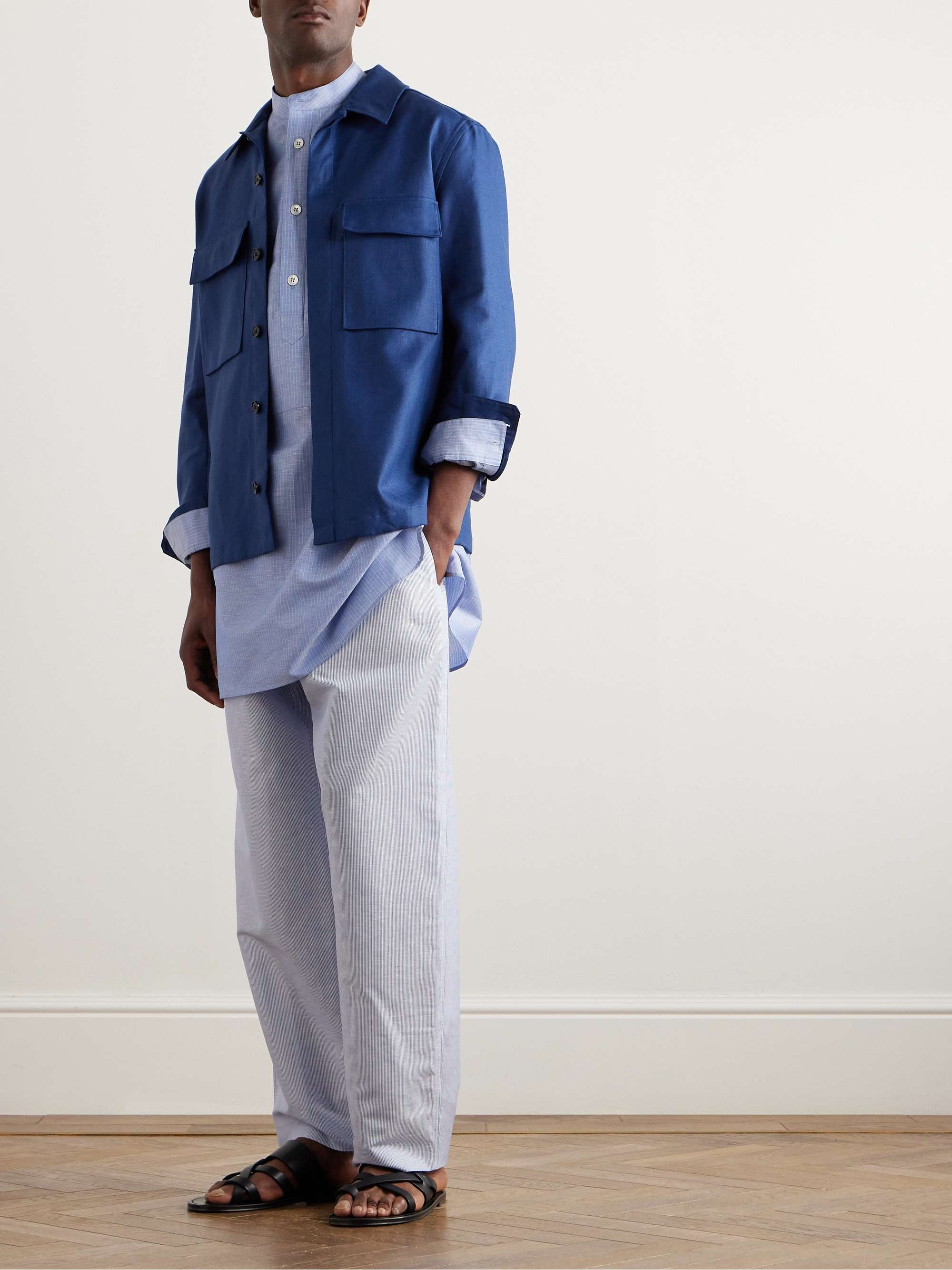 Suwako Grandad-Collar Striped Linen and Cotton-Blend Shirt view