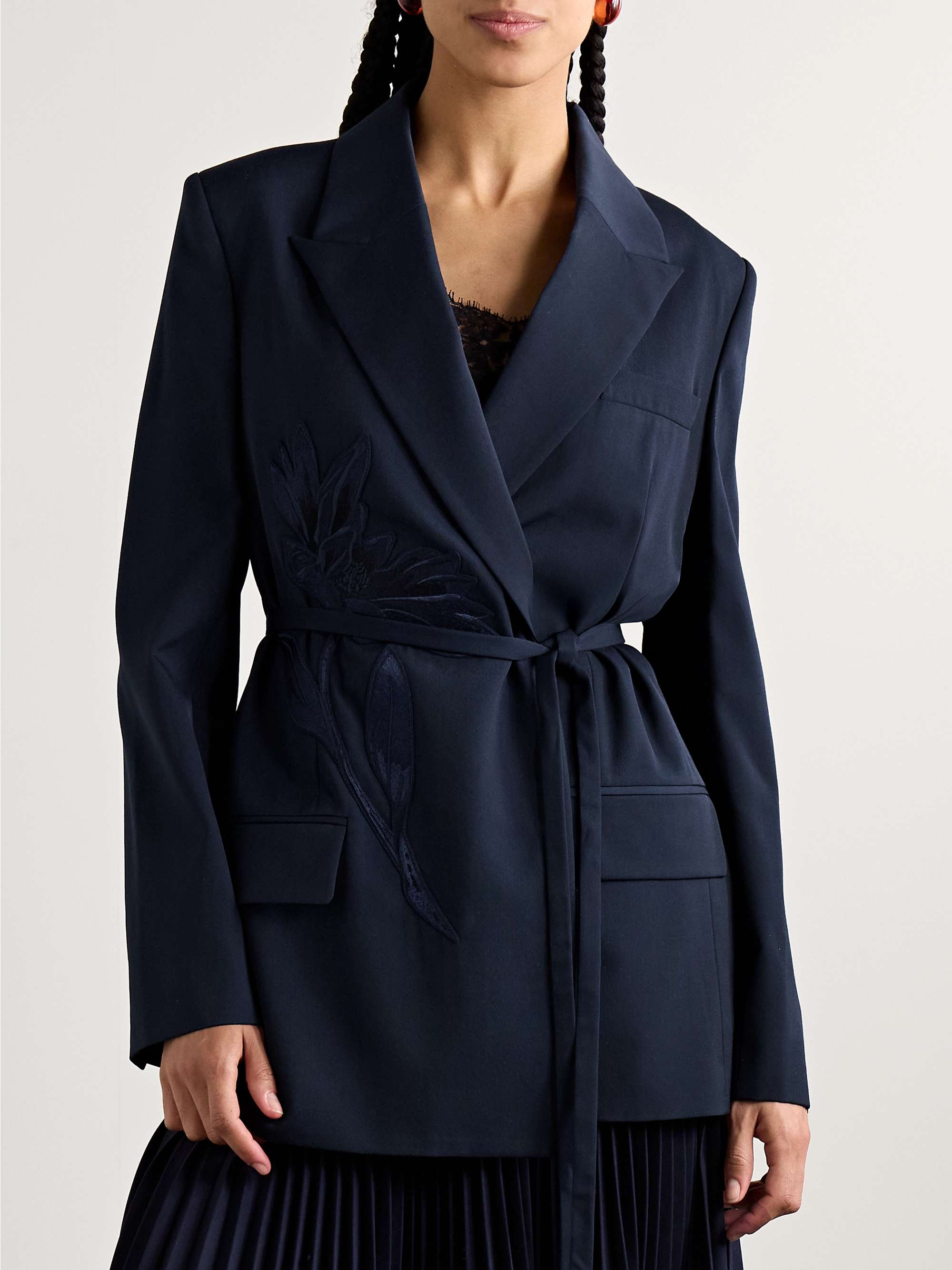 Belted appliquéd crepe blazer view