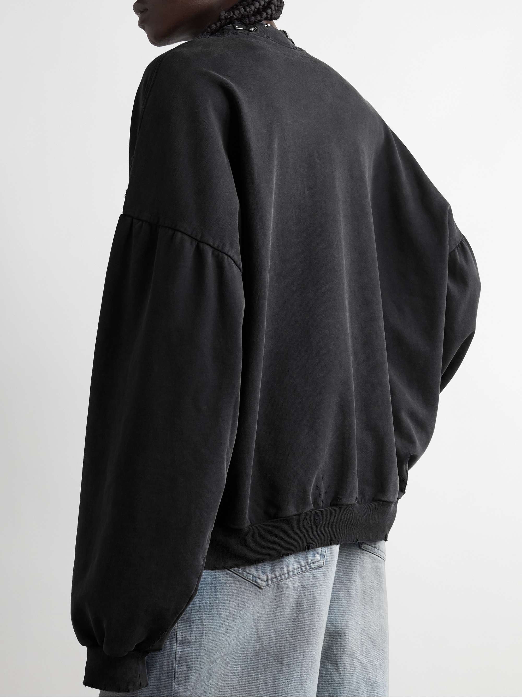 Pierced Embellished Distressed Cotton-Jersey Sweatshirt view