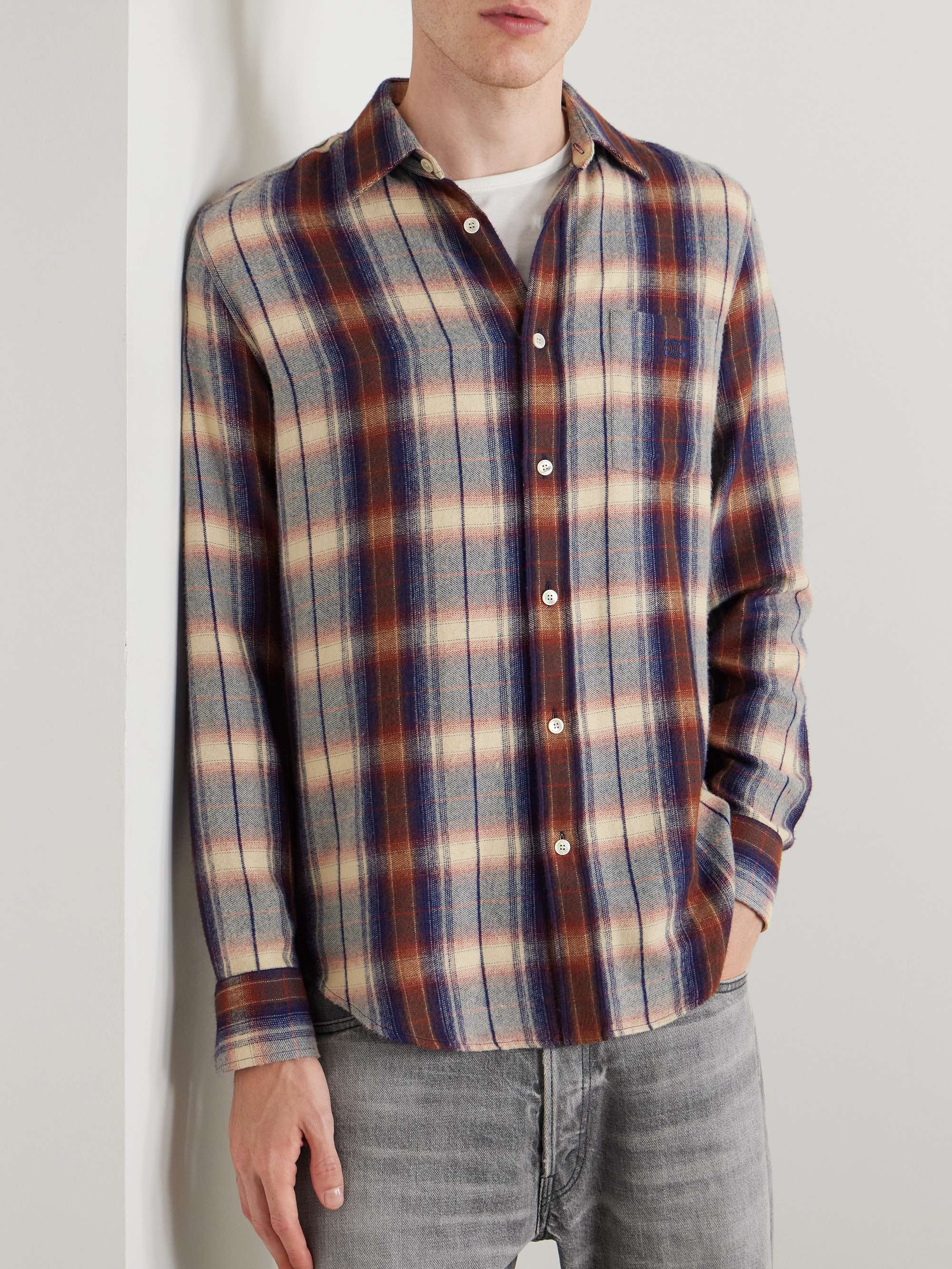 Logo-Embroidered Checked Flannel Shirt view