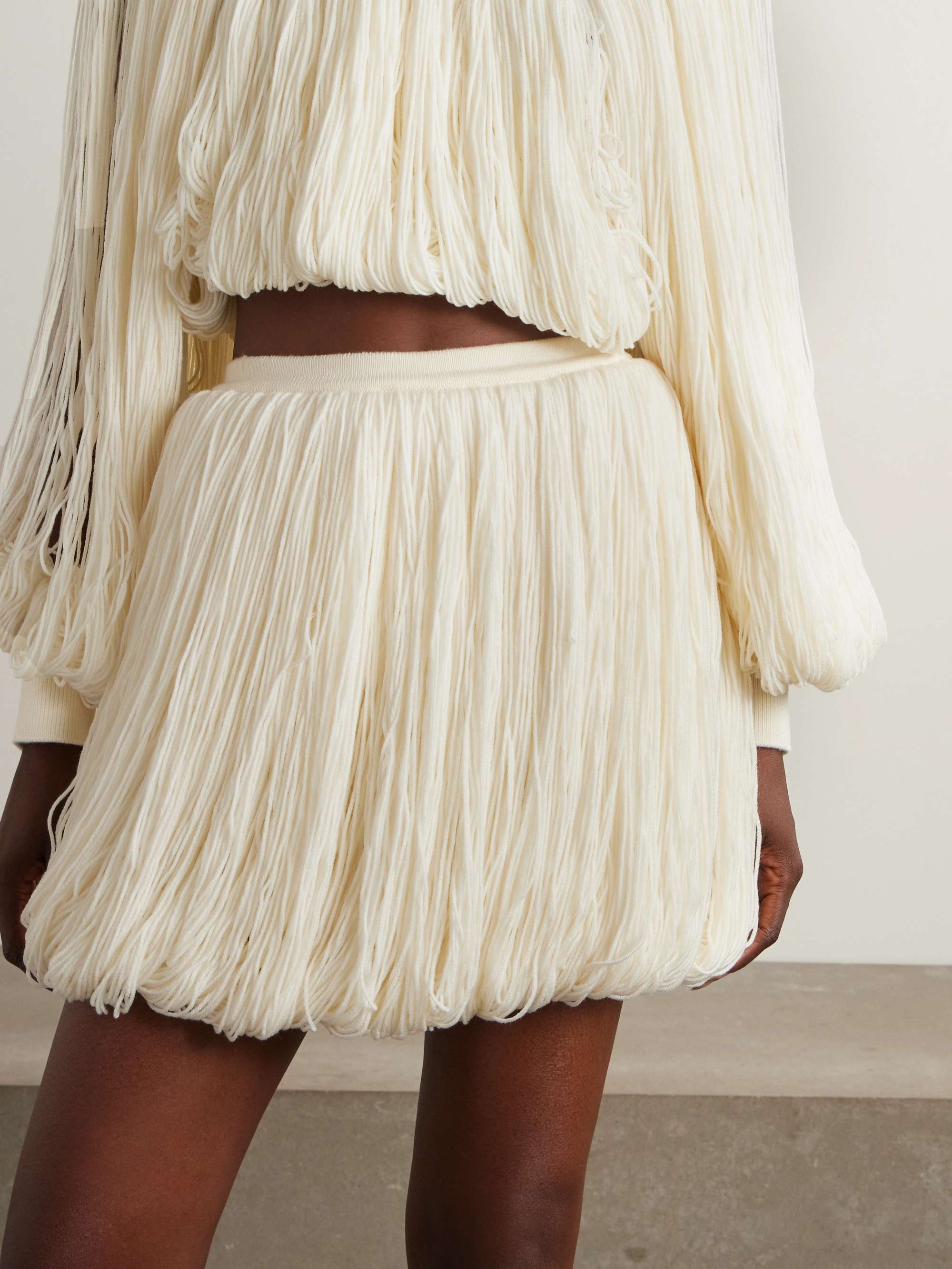 Fringed wool-blend mini skirt view