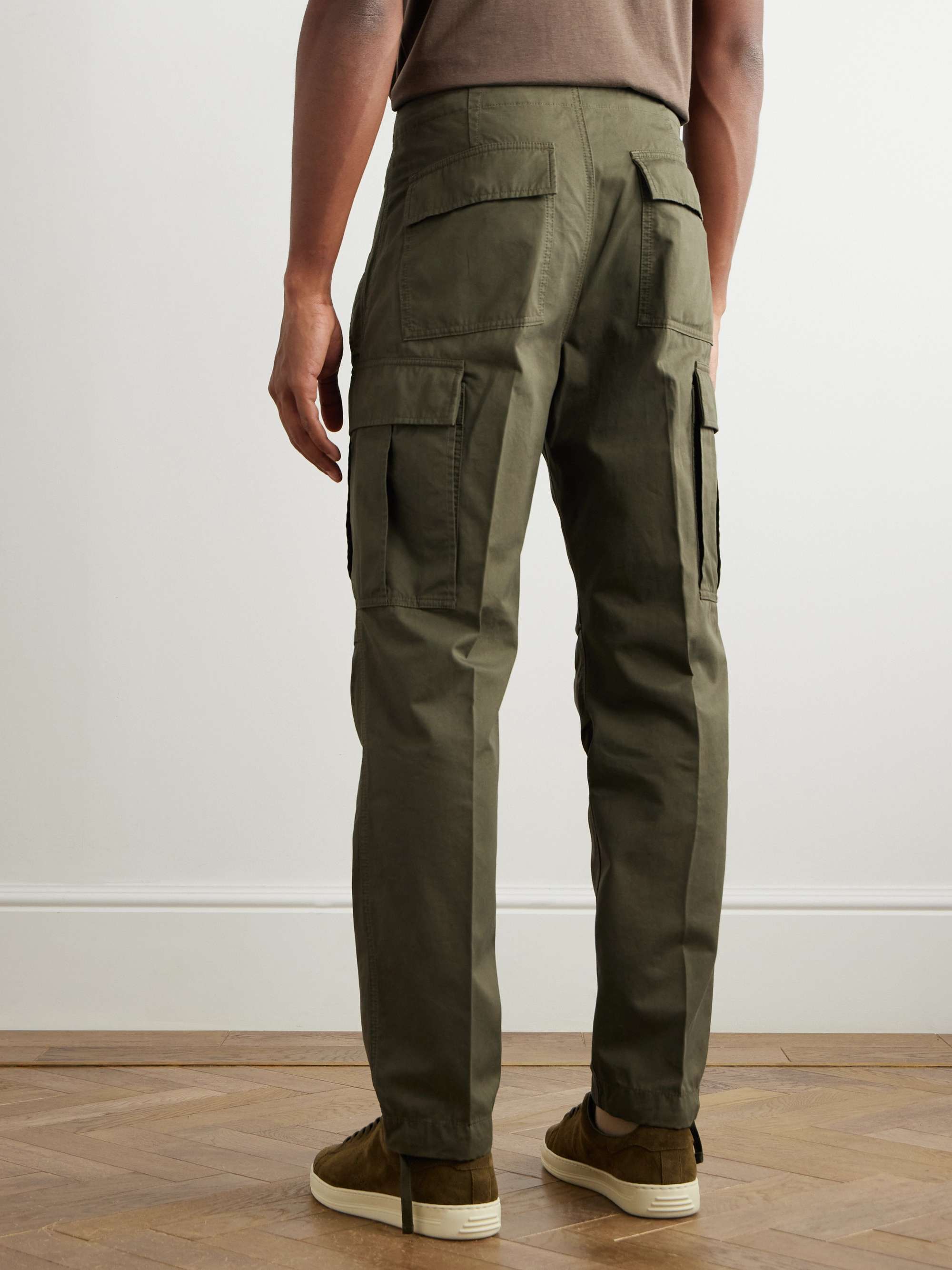 Straight-Leg Pleated Cotton-Twill Drawstring Cargo Trousers view