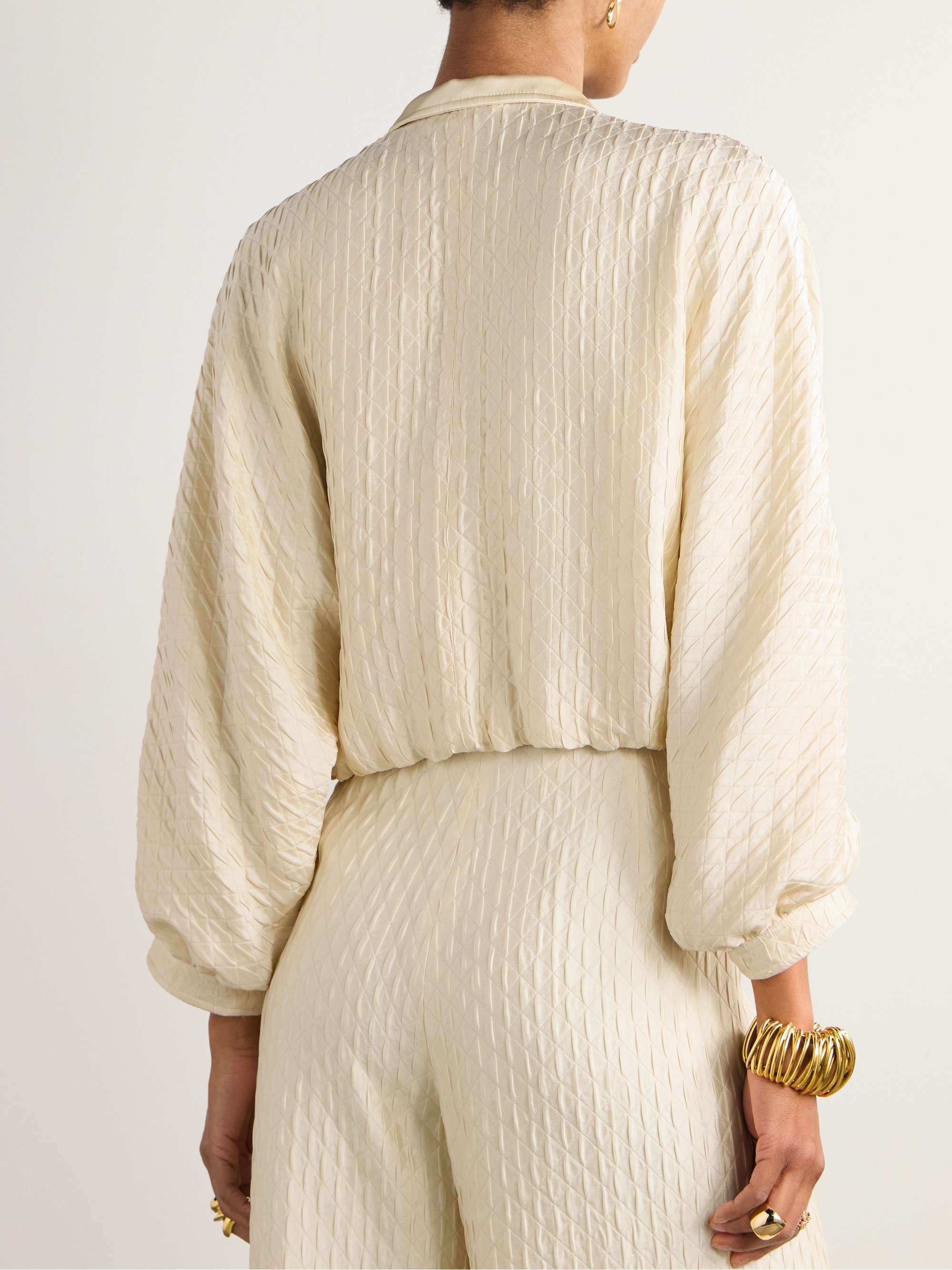 Cropped quilted silk-cloqué jacket view
