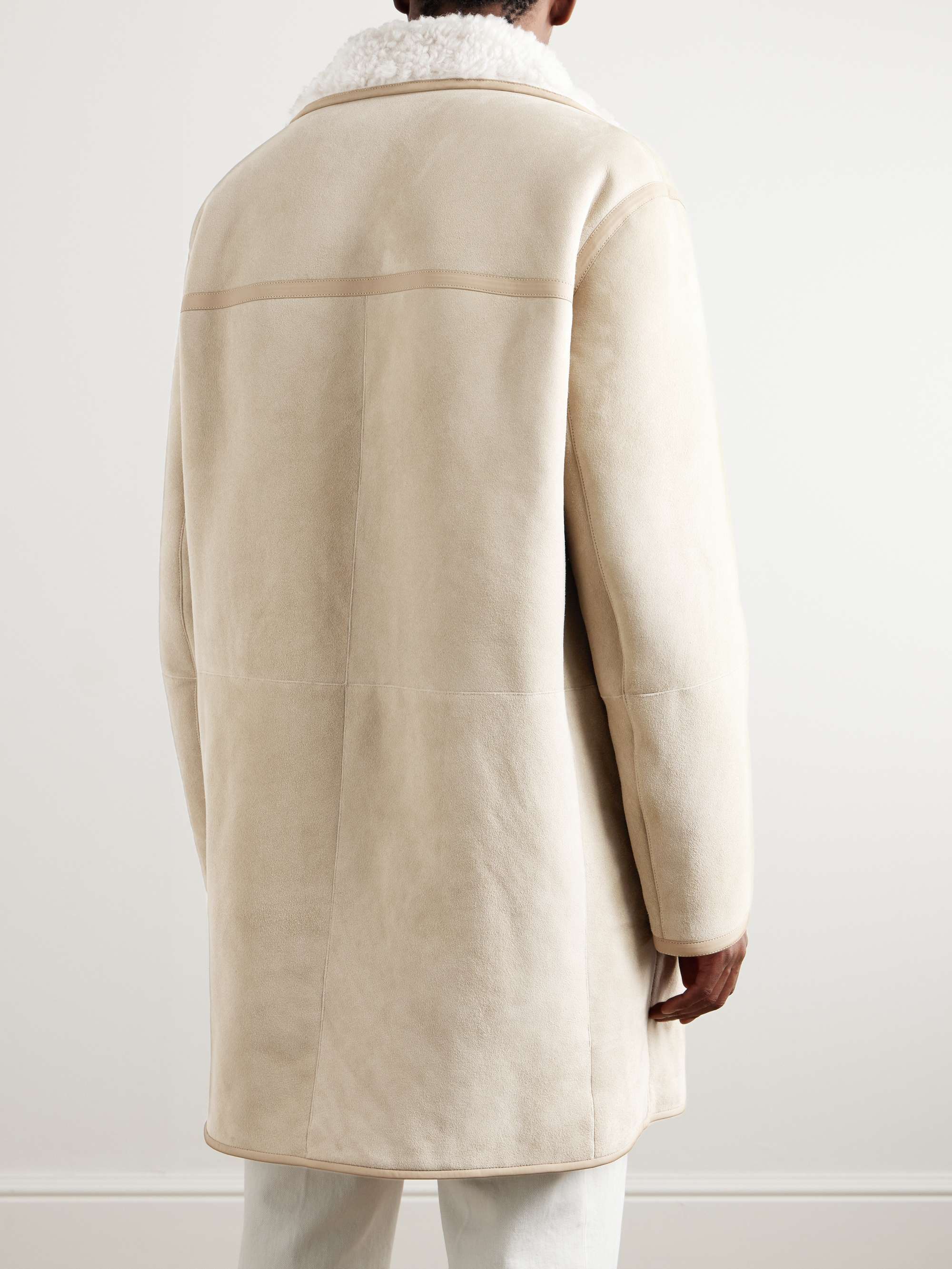 Leather-Trimmed Shearling Coat view