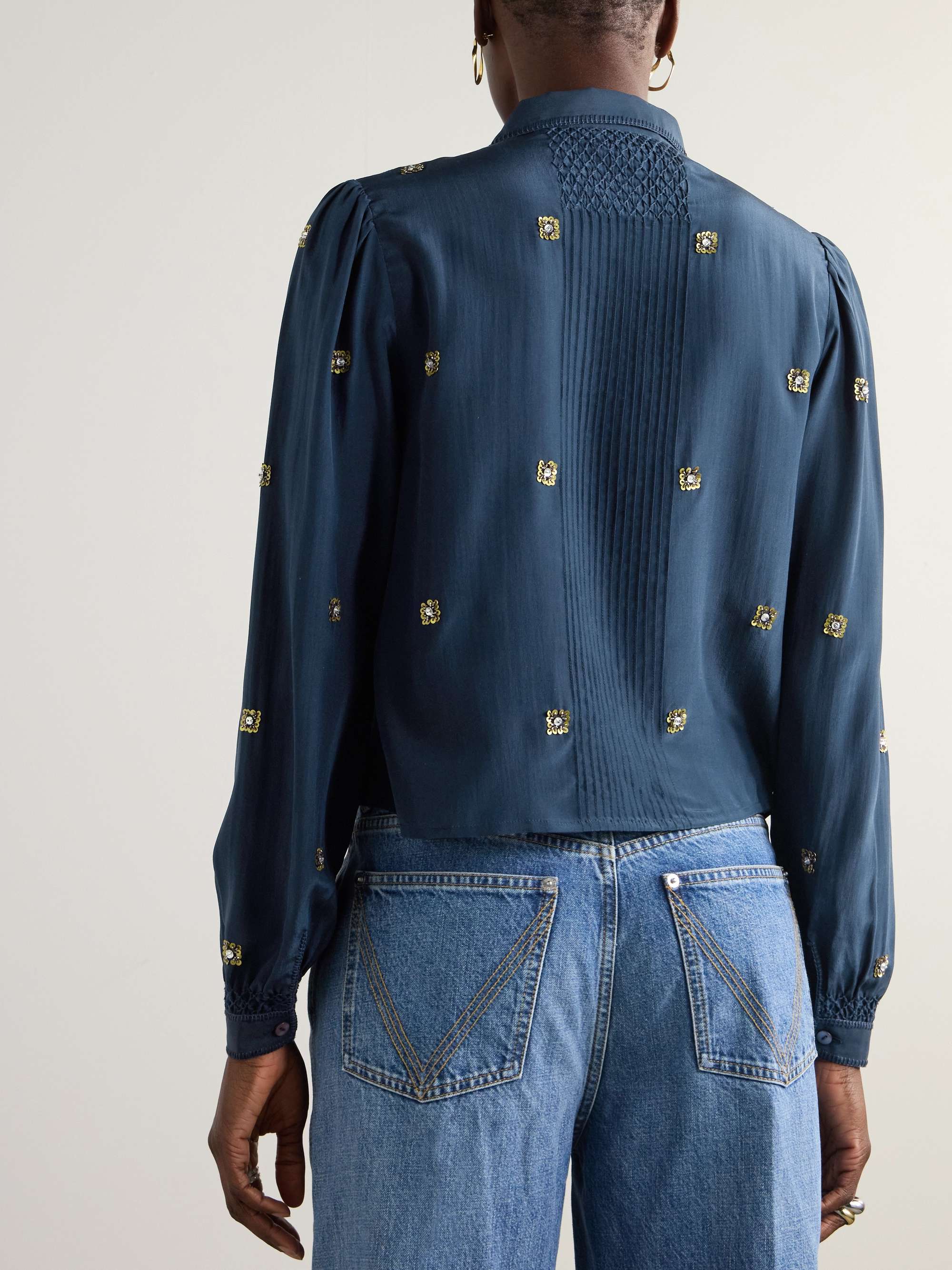Priscilla Casino Night embellished smocked silk shirt view