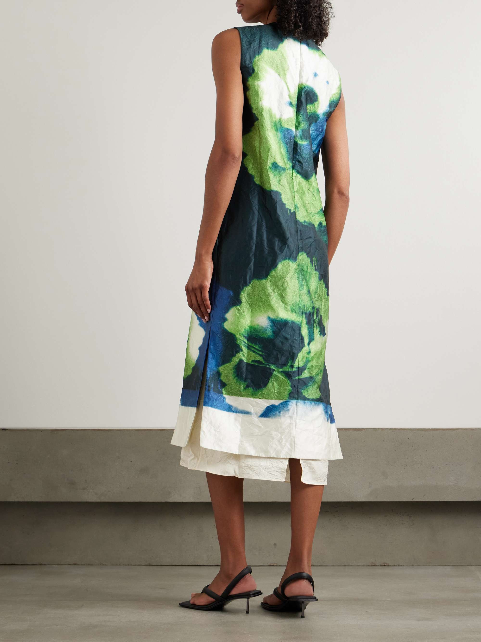 Printed crinkled-satin midi dress view