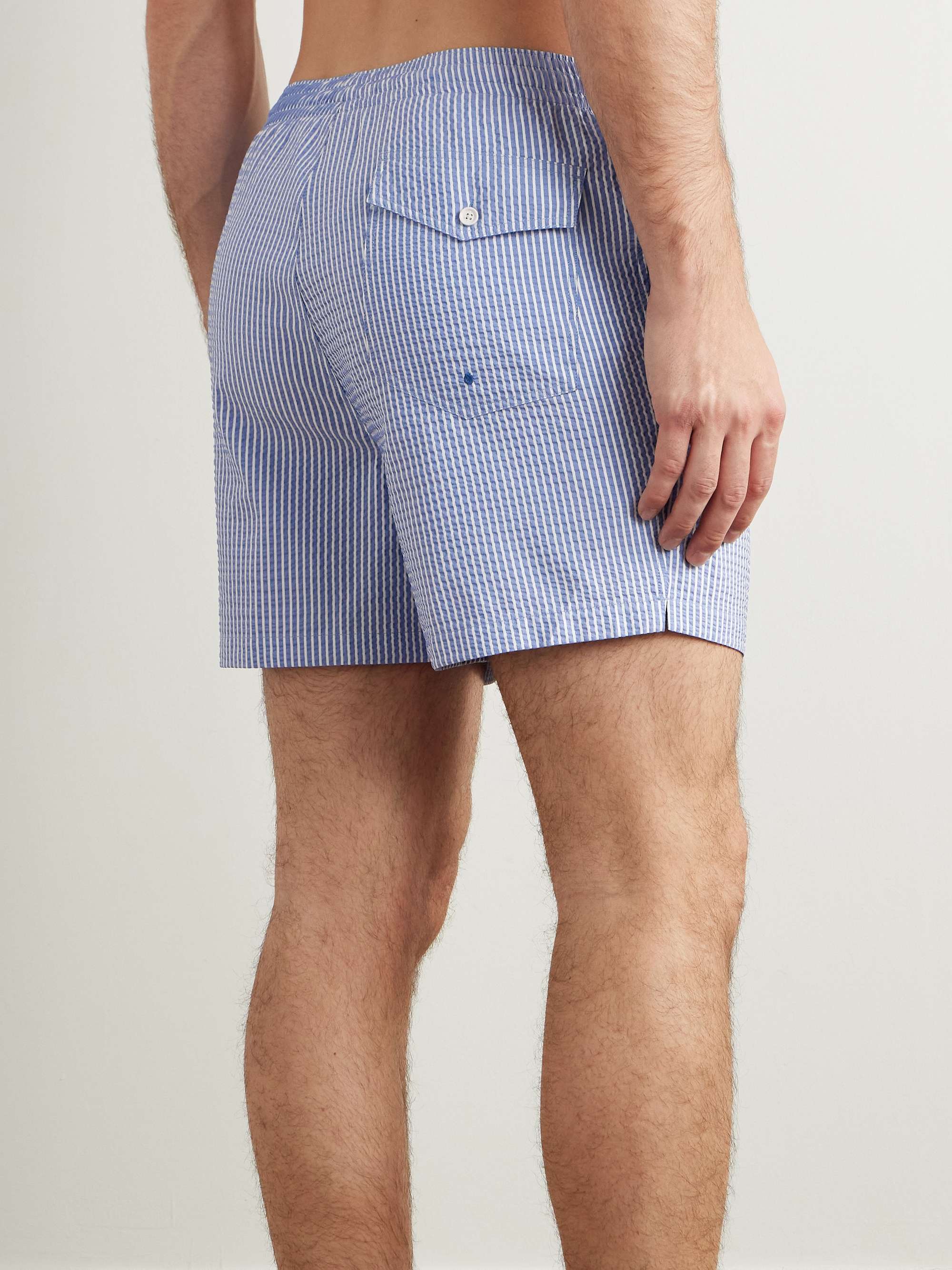 Amalfi Straight-Leg Mid-Length Striped Seersucker Swim Shorts view