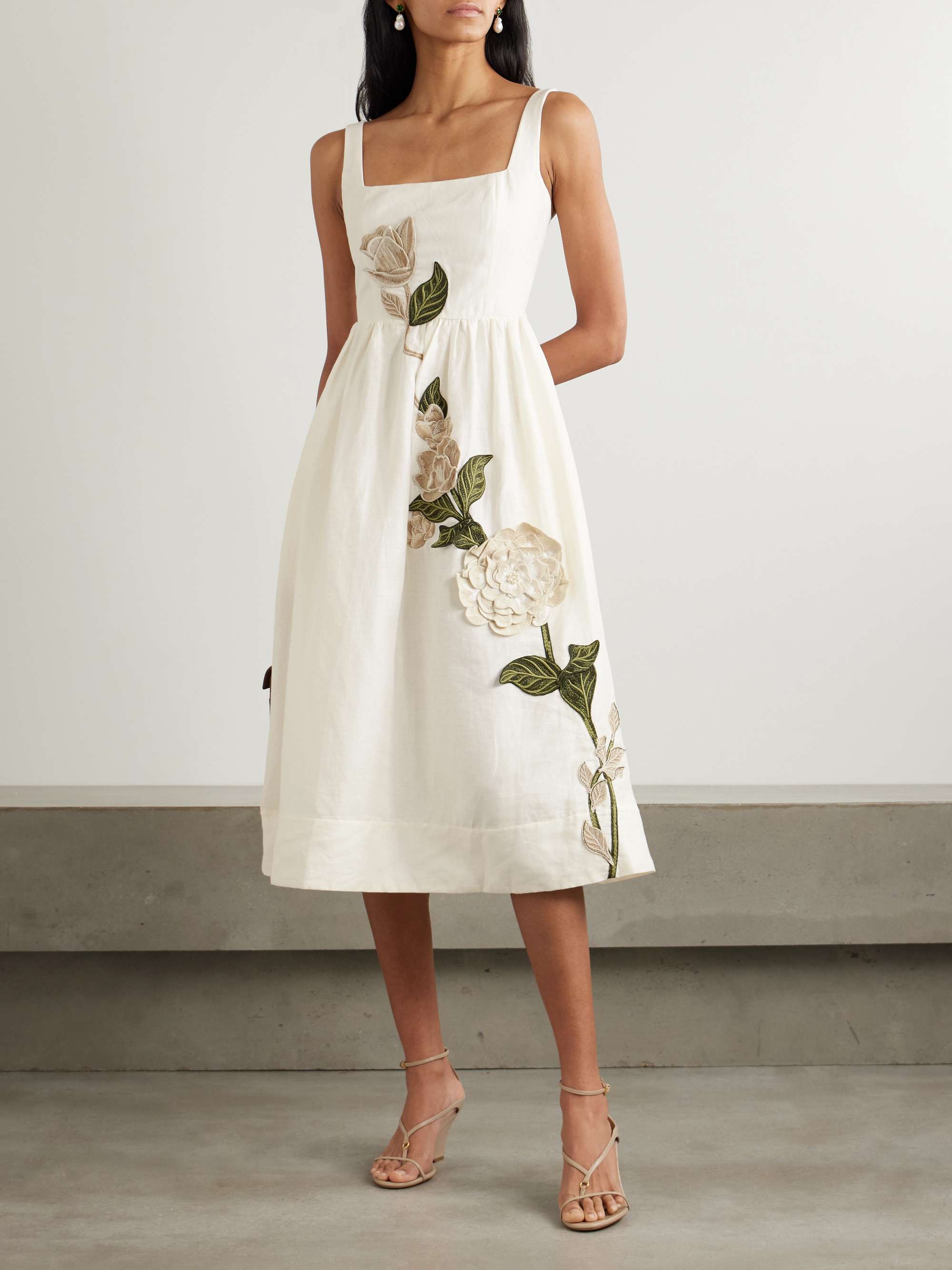 Miramar Gardenia appliquéd linen midi dress view