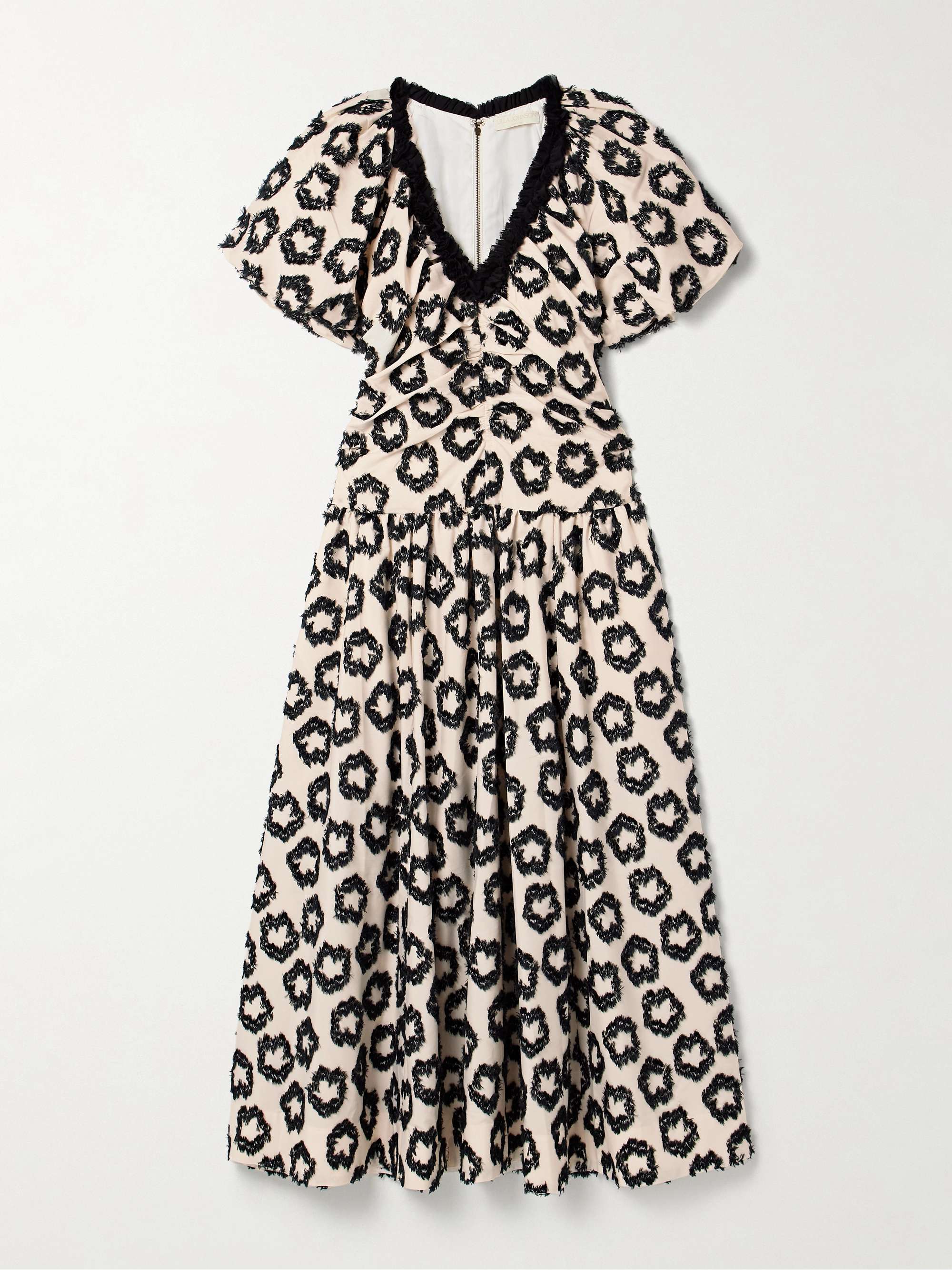 Violeta chiffon-trimmed ruched fil coupé recycled-faille midi dress view