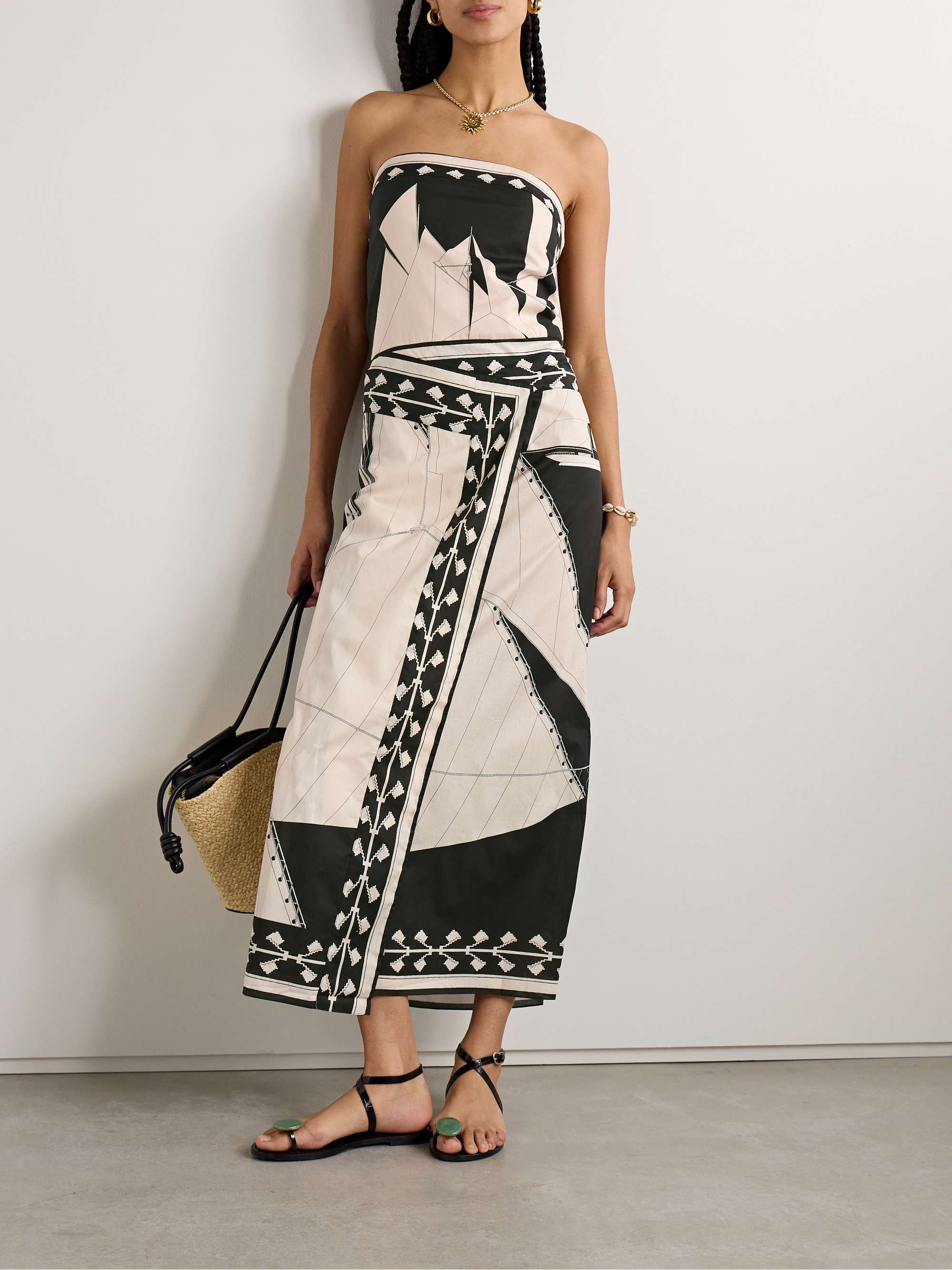 Sailboats Pontoon Afternoon strapless printed organic cotton wrap-effect midi dress view