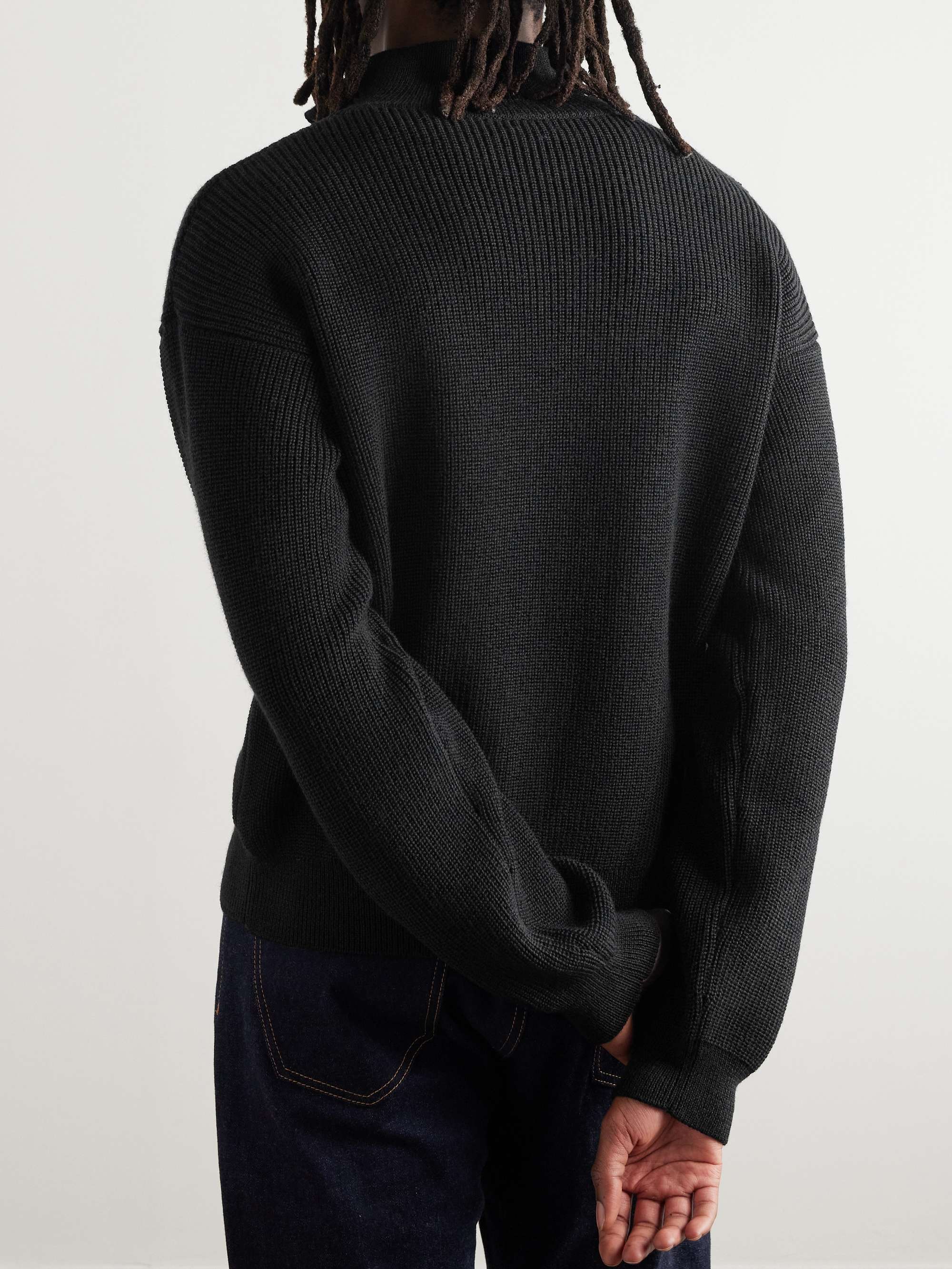Logo-Embroidered Ribbed Wool Half-Zip Sweater view