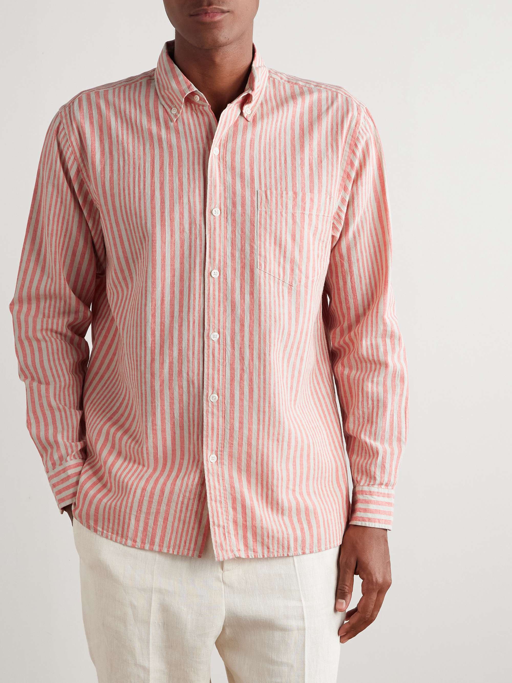 Button-Down Collar Striped Linen and Cotton-Blend Shirt view
