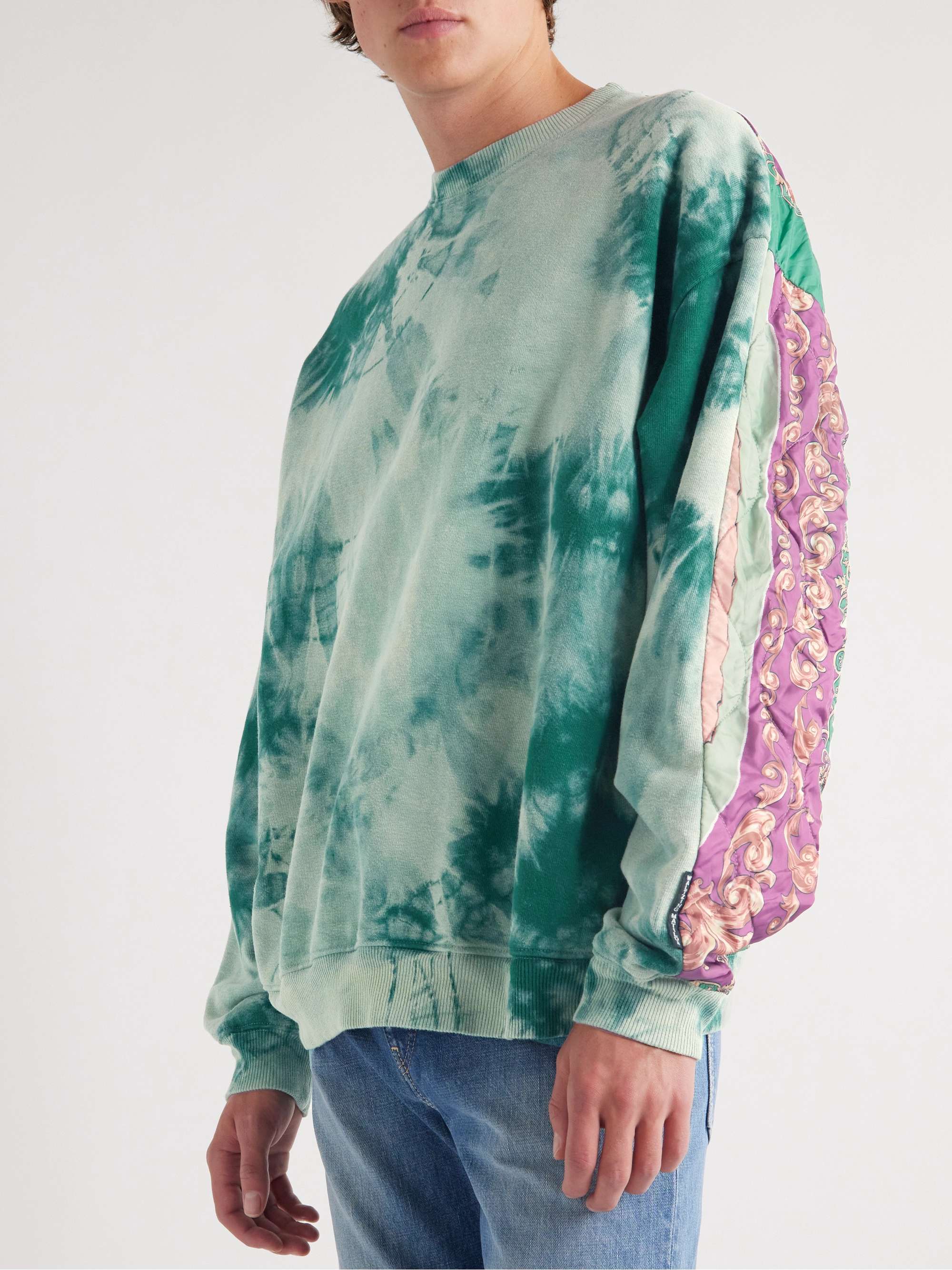 Tie-Dyed Cotton-Jersey and Printed Quilted Shell Sweatshirt view