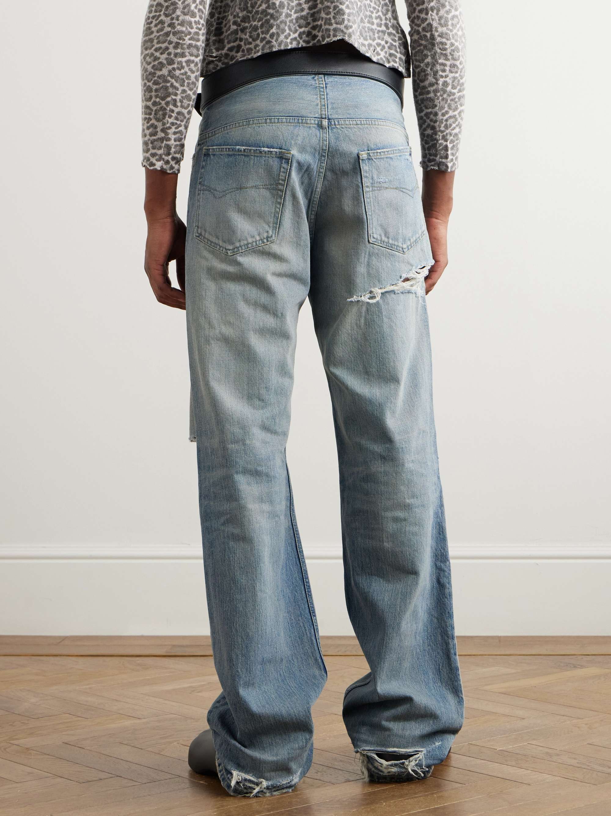 Straight-Leg Belted Distressed Selvedge Jeans view