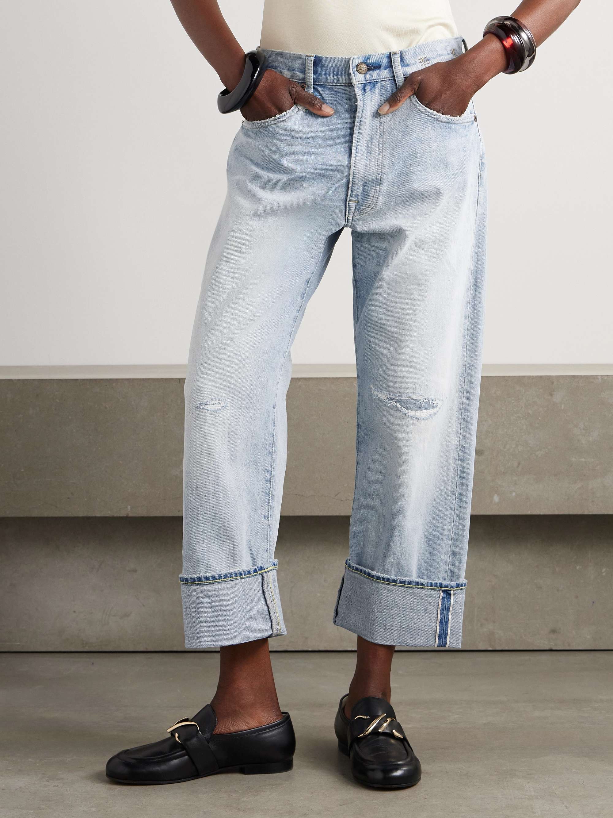 Cuffed X-BF distressed low-rise straight-leg jeans view