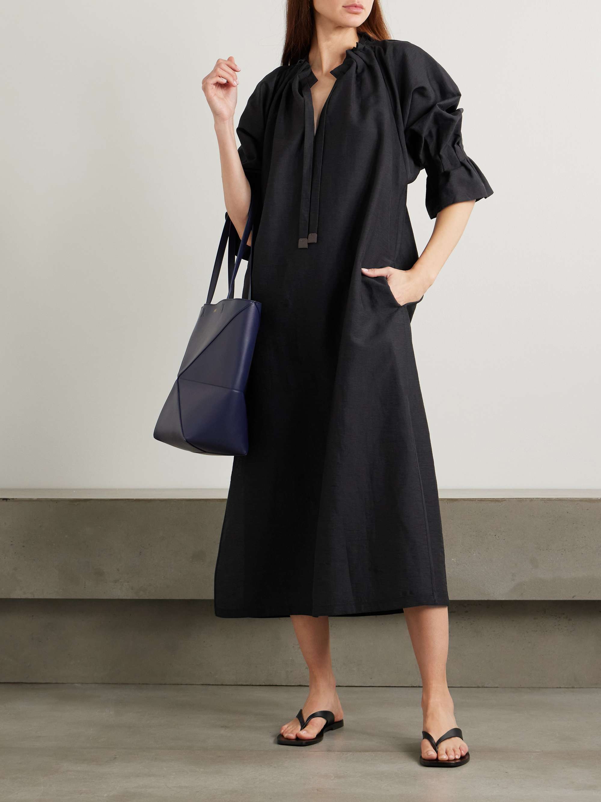 Jene tie-detailed ruffled woven midi dress view