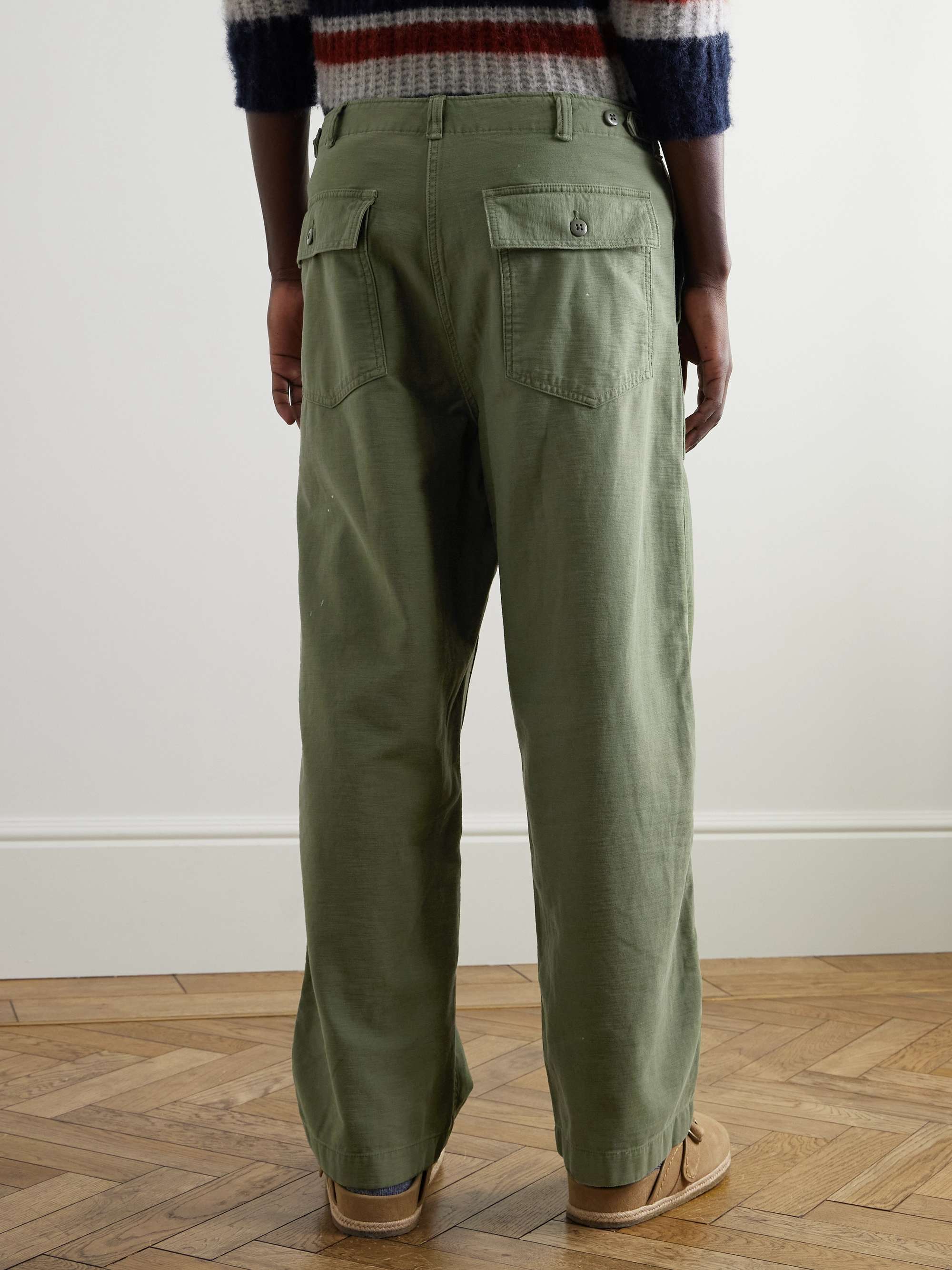Straight-Leg Paint-Splattered Cotton-Sateen Cargo Trousers view
