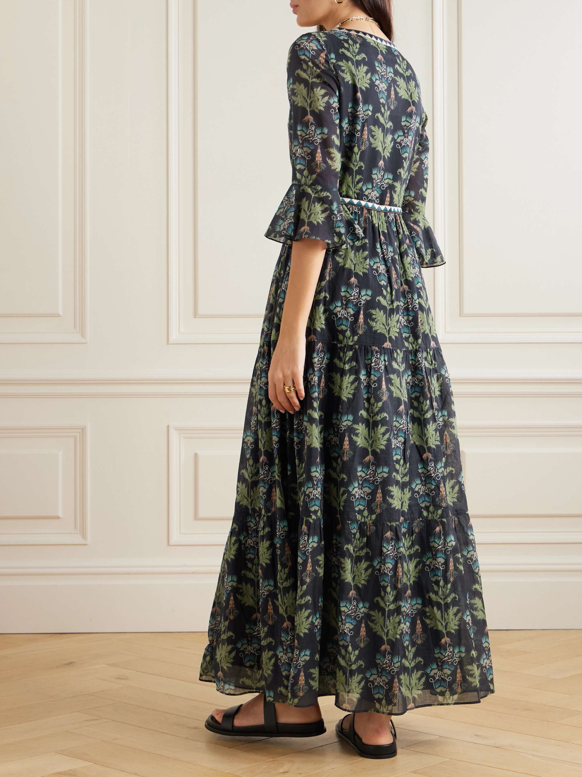 Bella embroidered printed cotton-poplin maxi dress view