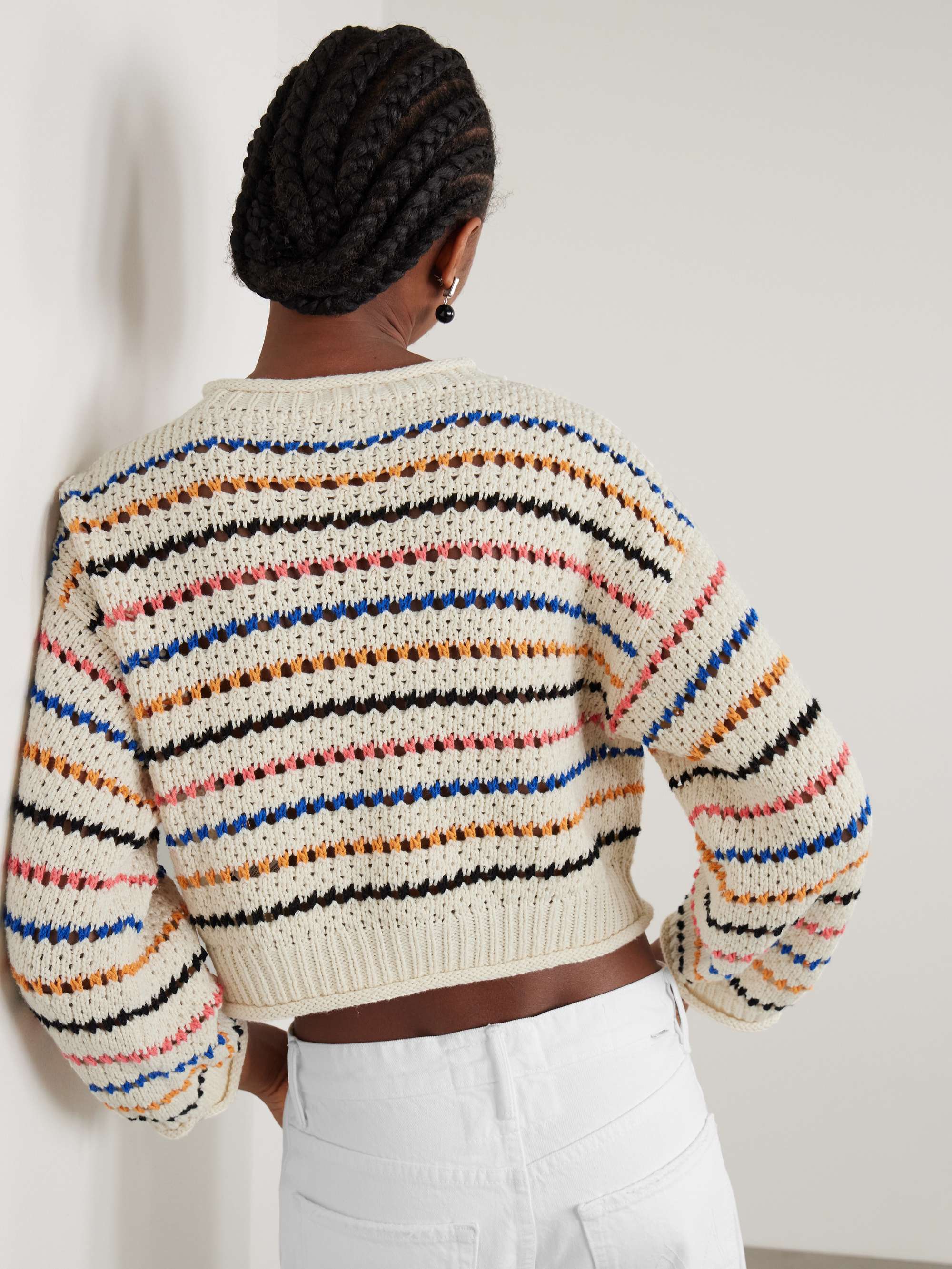 The Bell Sleeve striped open-knit cotton sweater view