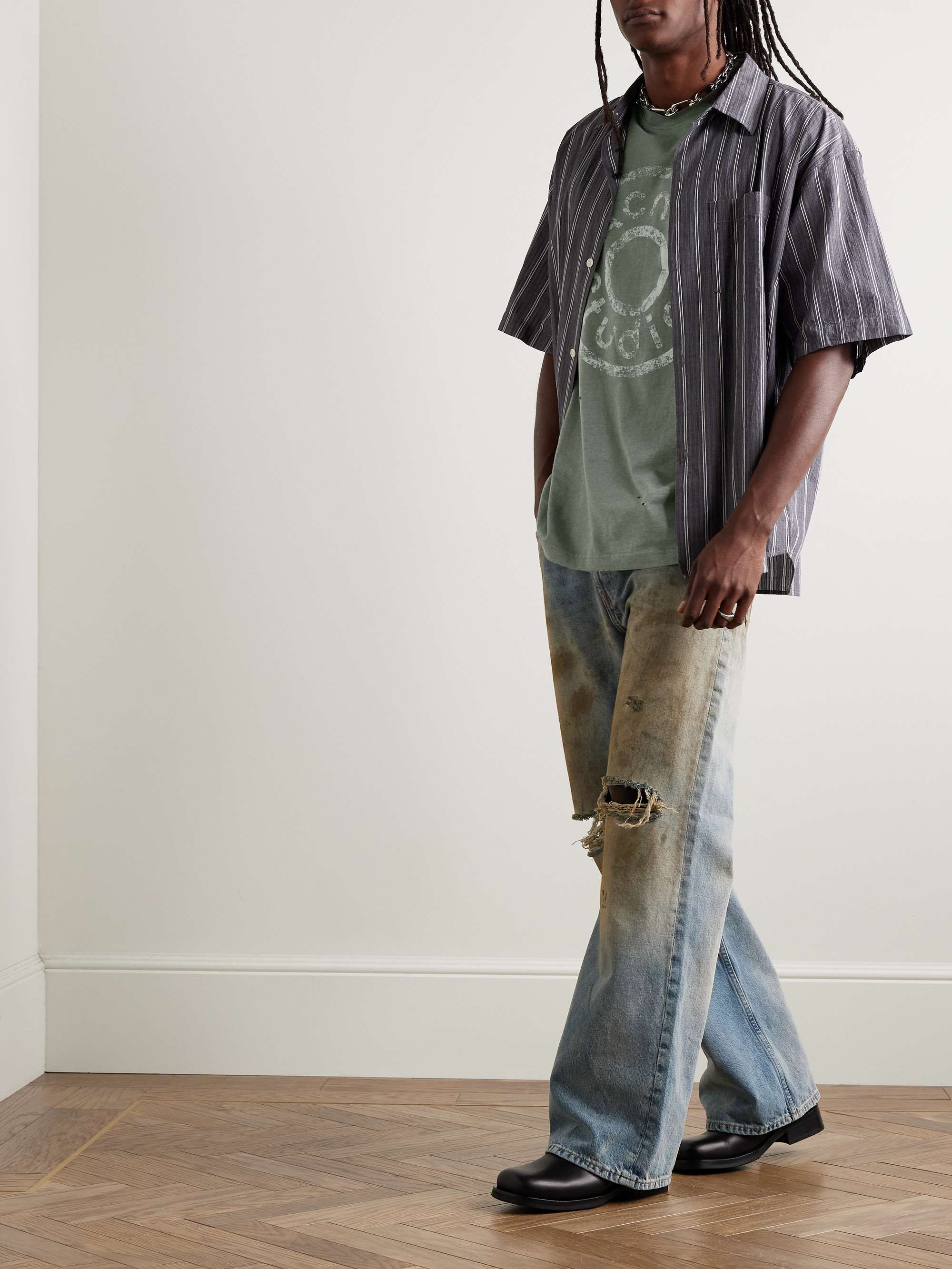 Exford Distressed Logo-Print Cotton-Blend Jersey T-Shirt view
