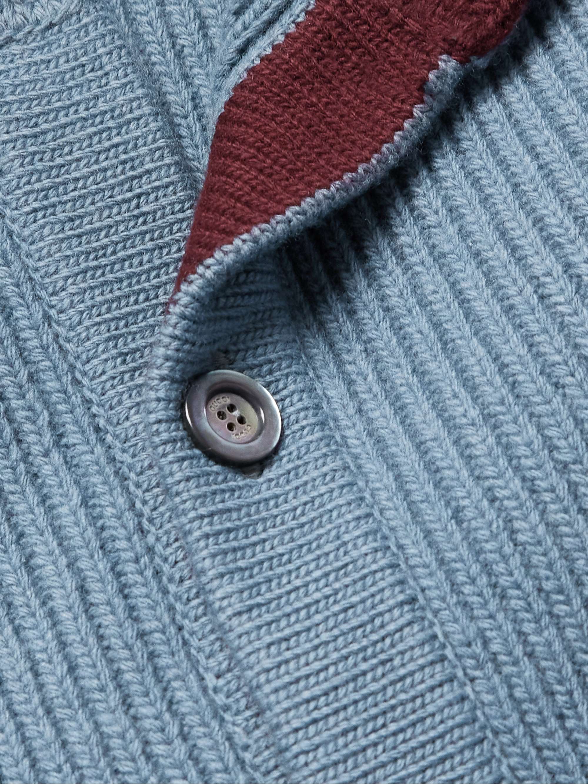 Two-Tone Logo-Jacquard Ribbed Wool Cardigan view
