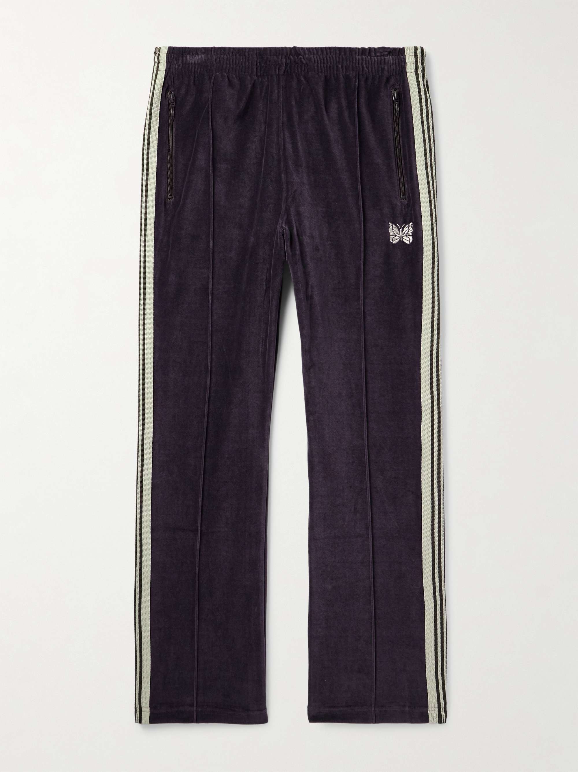 Logo-Embroidered Striped Cotton-Blend Velour Track Pants view