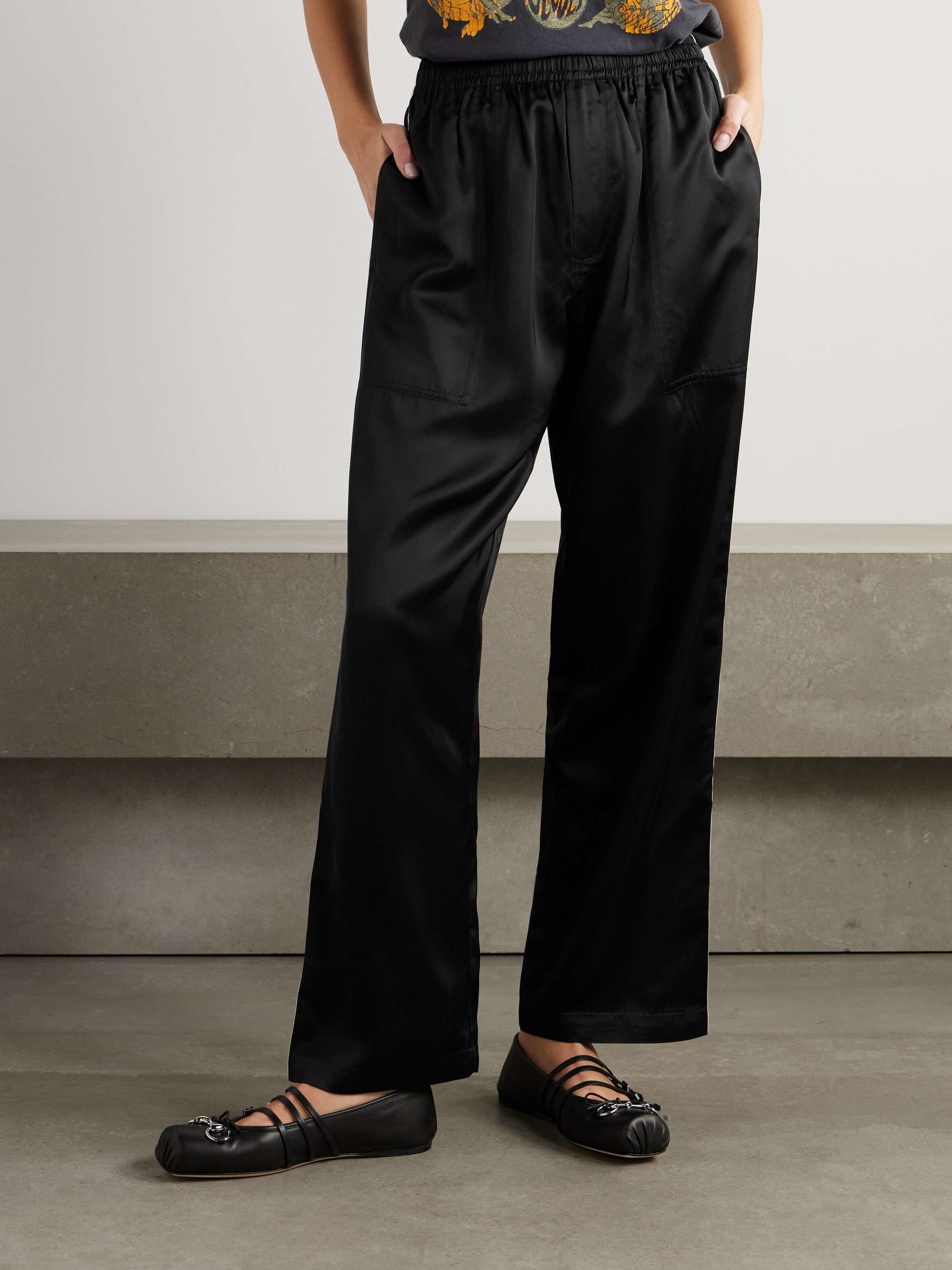 Satin wide-leg track pants view