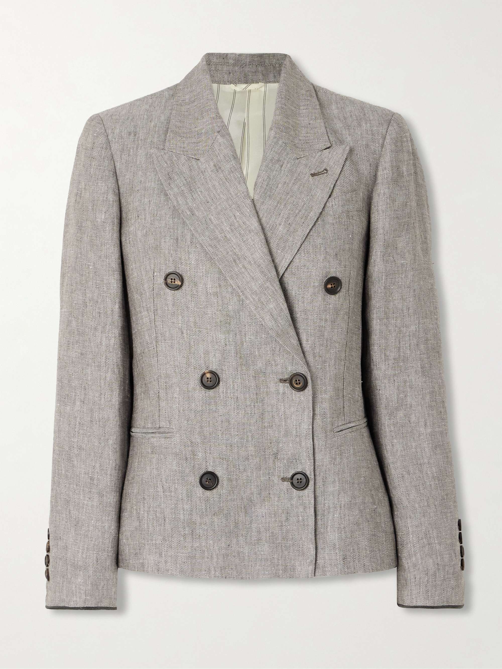 Double-breasted hemp and linen-blend blazer view