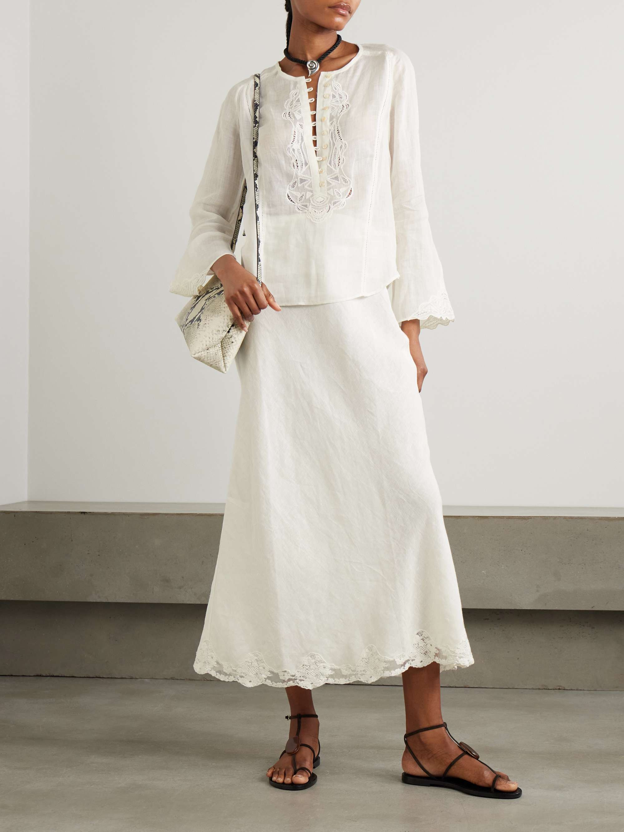 Luciele broderie anglaise-trimmed ramie blouse view