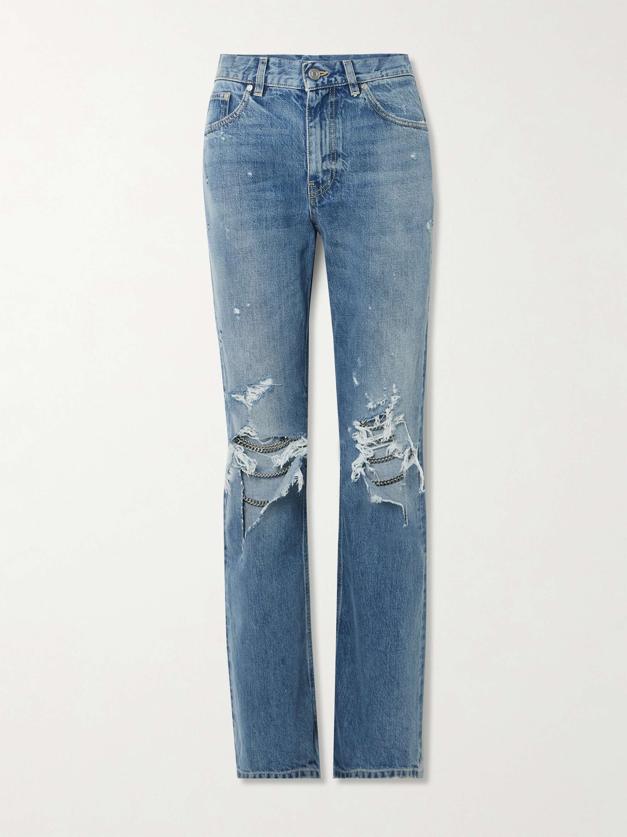 Falabella distressed embellished high-rise straight-leg jeans view