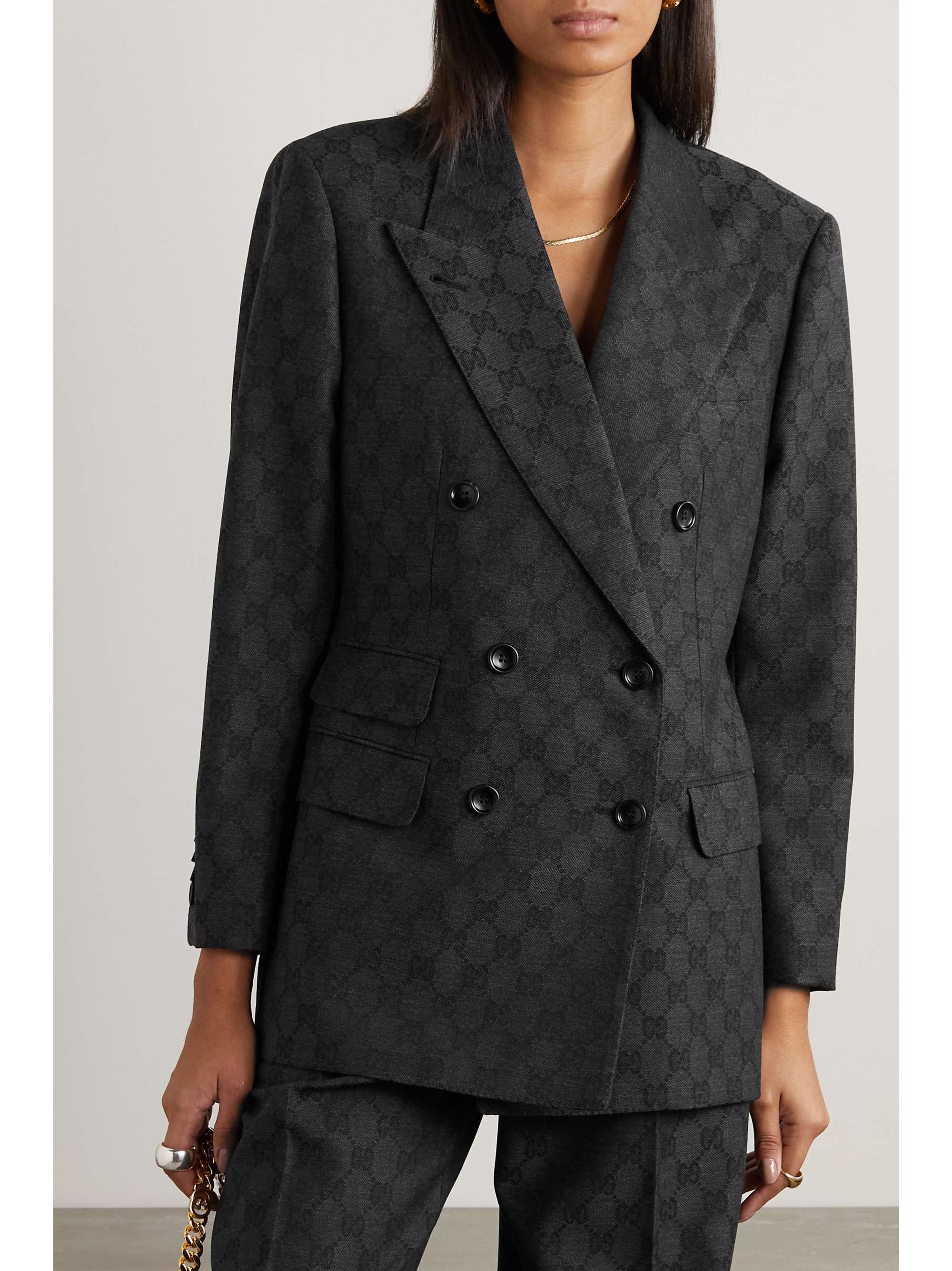 Double-breasted wool-jacquard blazer view