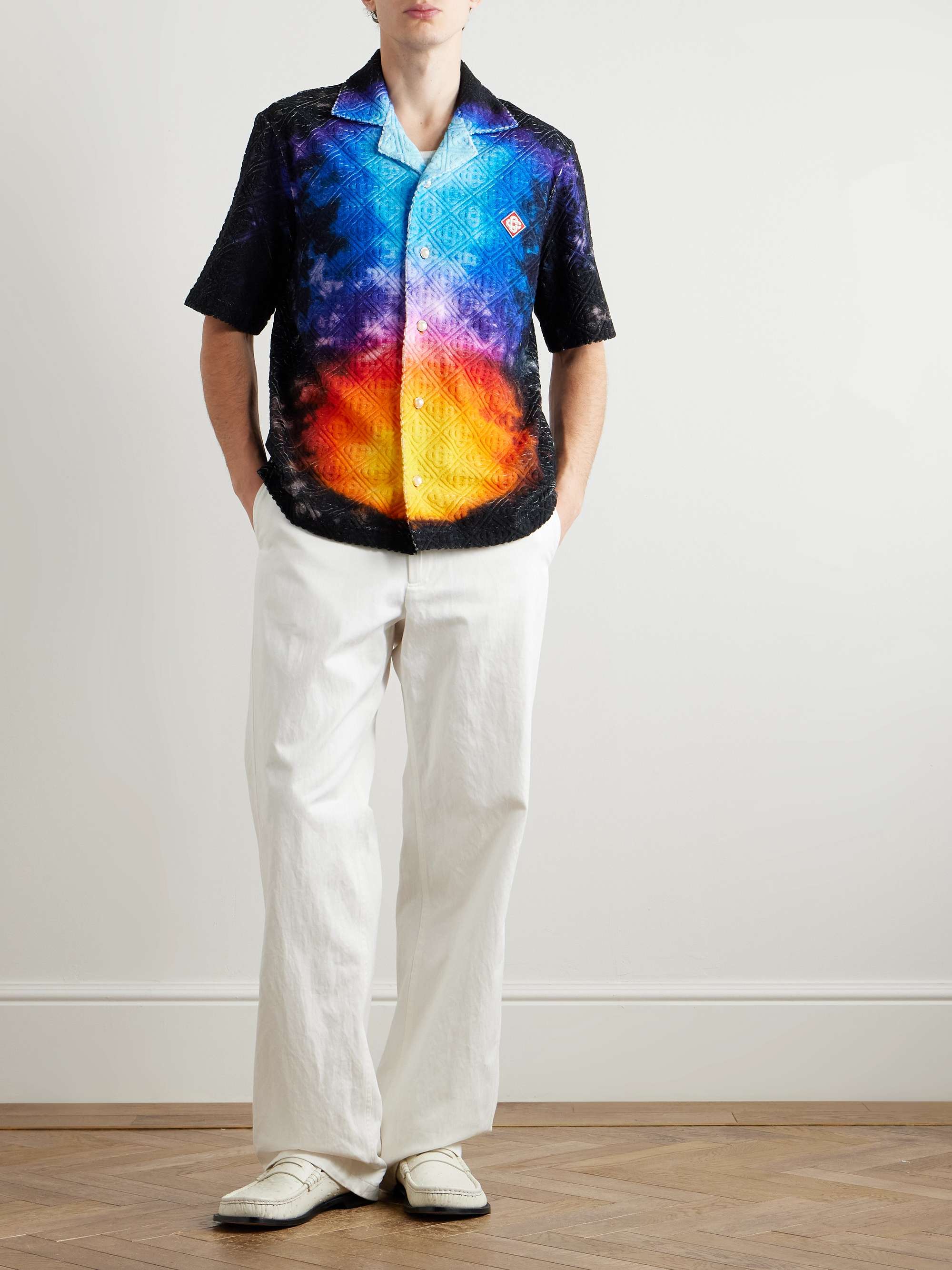 Camp-Collar Logo-Appliquéd Tie-Dyed Jacquard-Knit Cotton-Blend Terry Shirt view