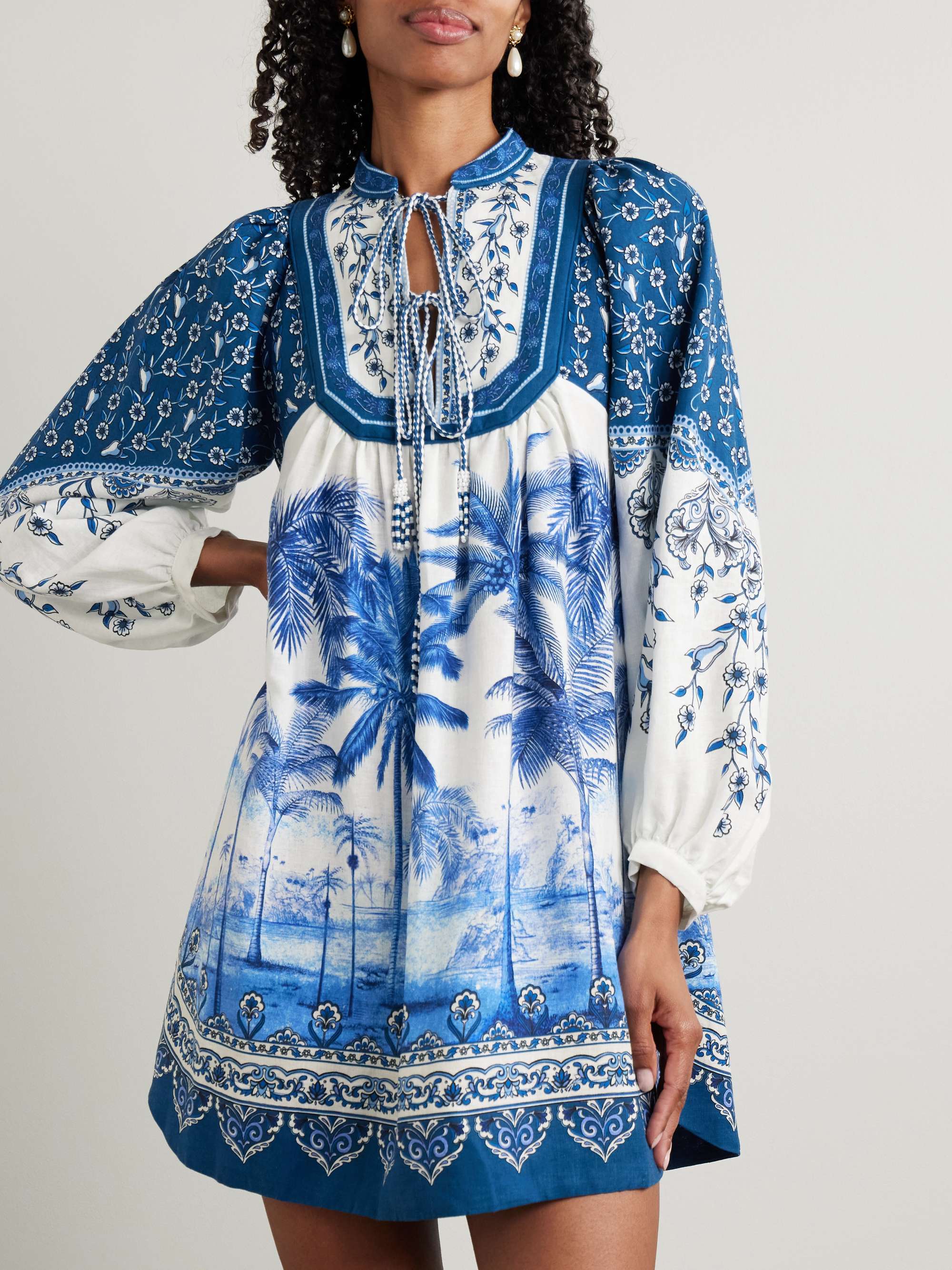 Palm Tree Beach printed linen-blend mini dress view