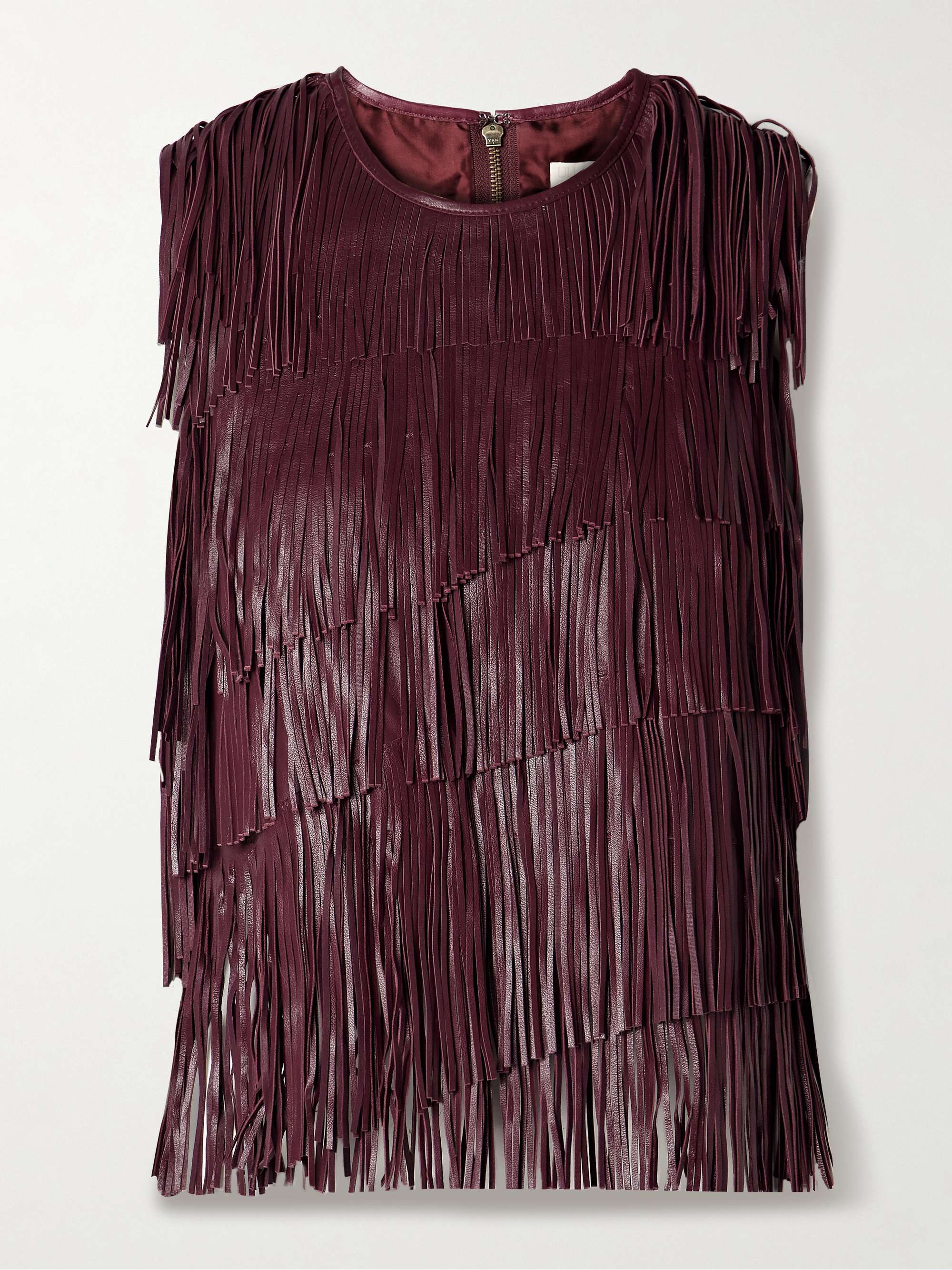 Leonie tiered fringed leather top view