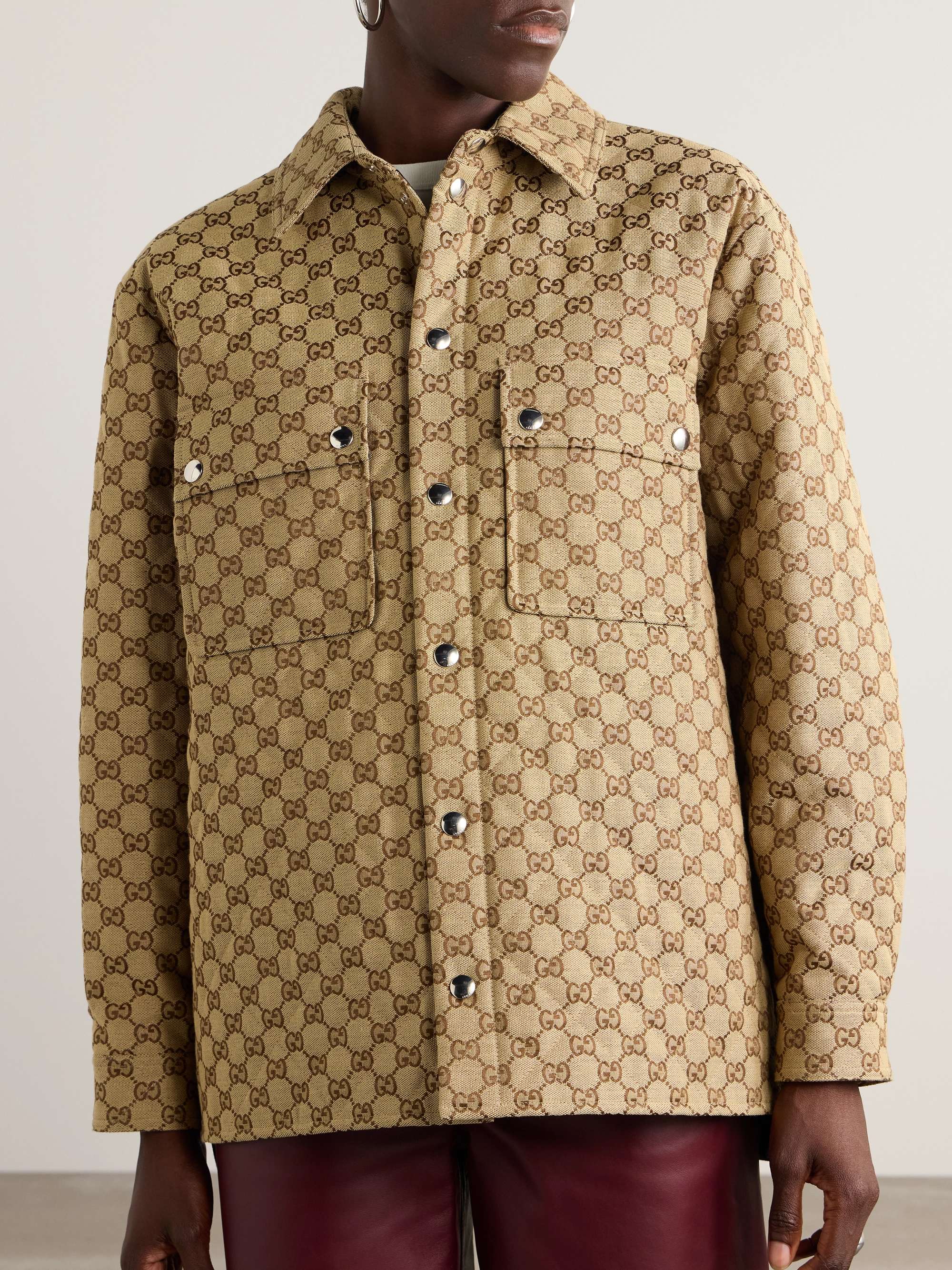 Quilted padded cotton-blend canvas-jacquard shirt view