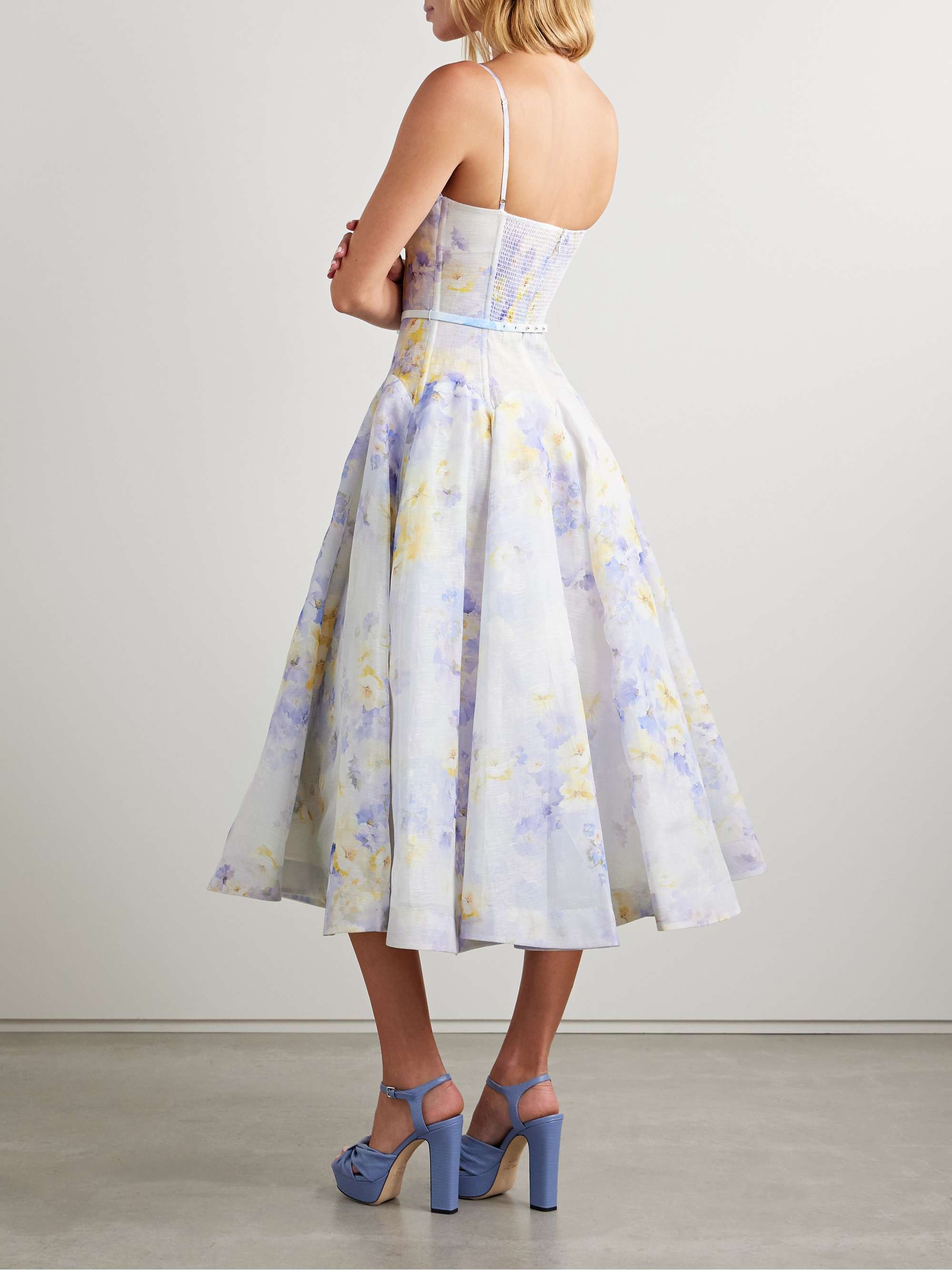 Crush belted twist-front embellished floral-print linen and silk-blend organza midi dress view