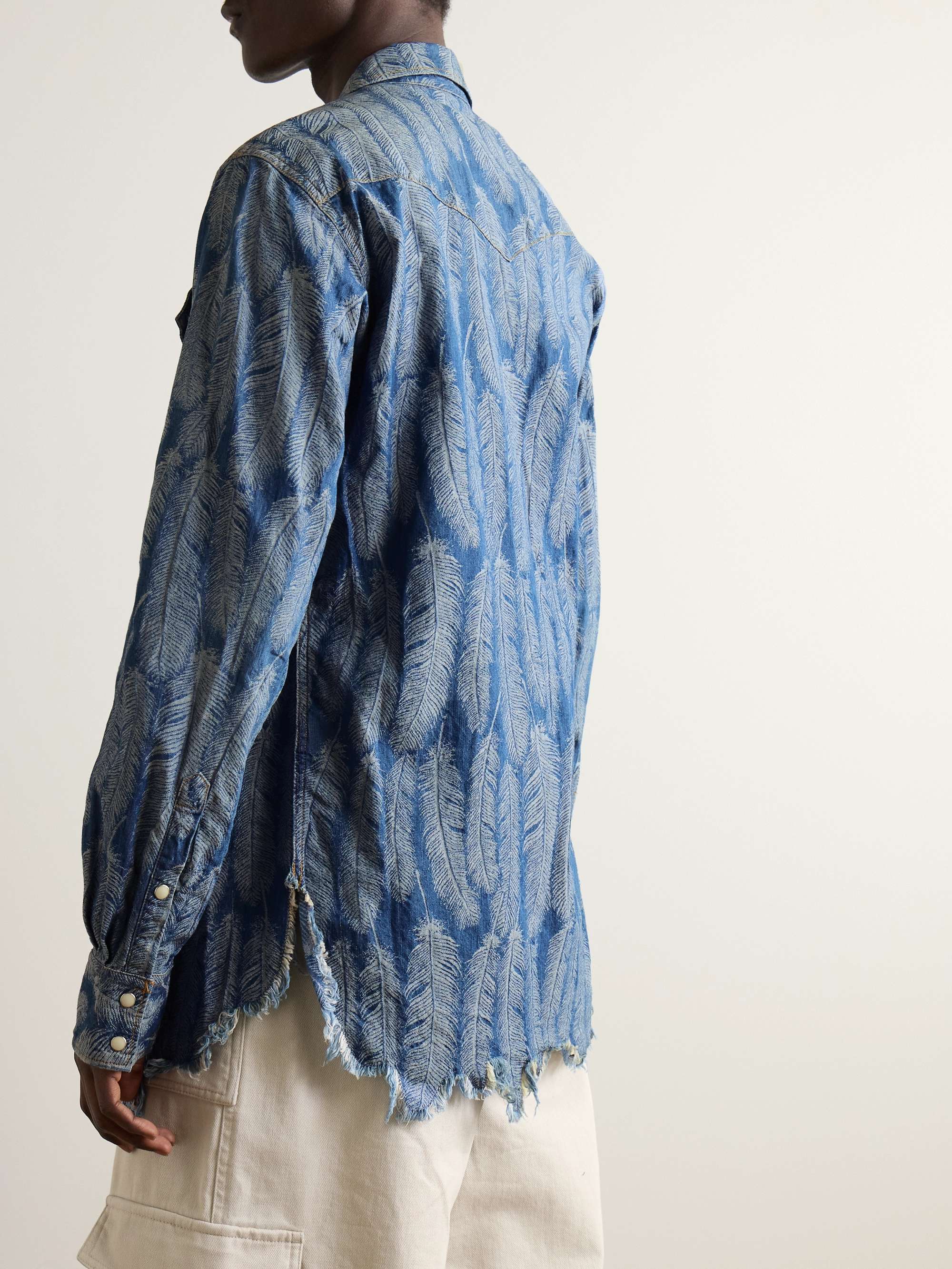 Magpie Distressed Denim-Jacquard Western Shirt view