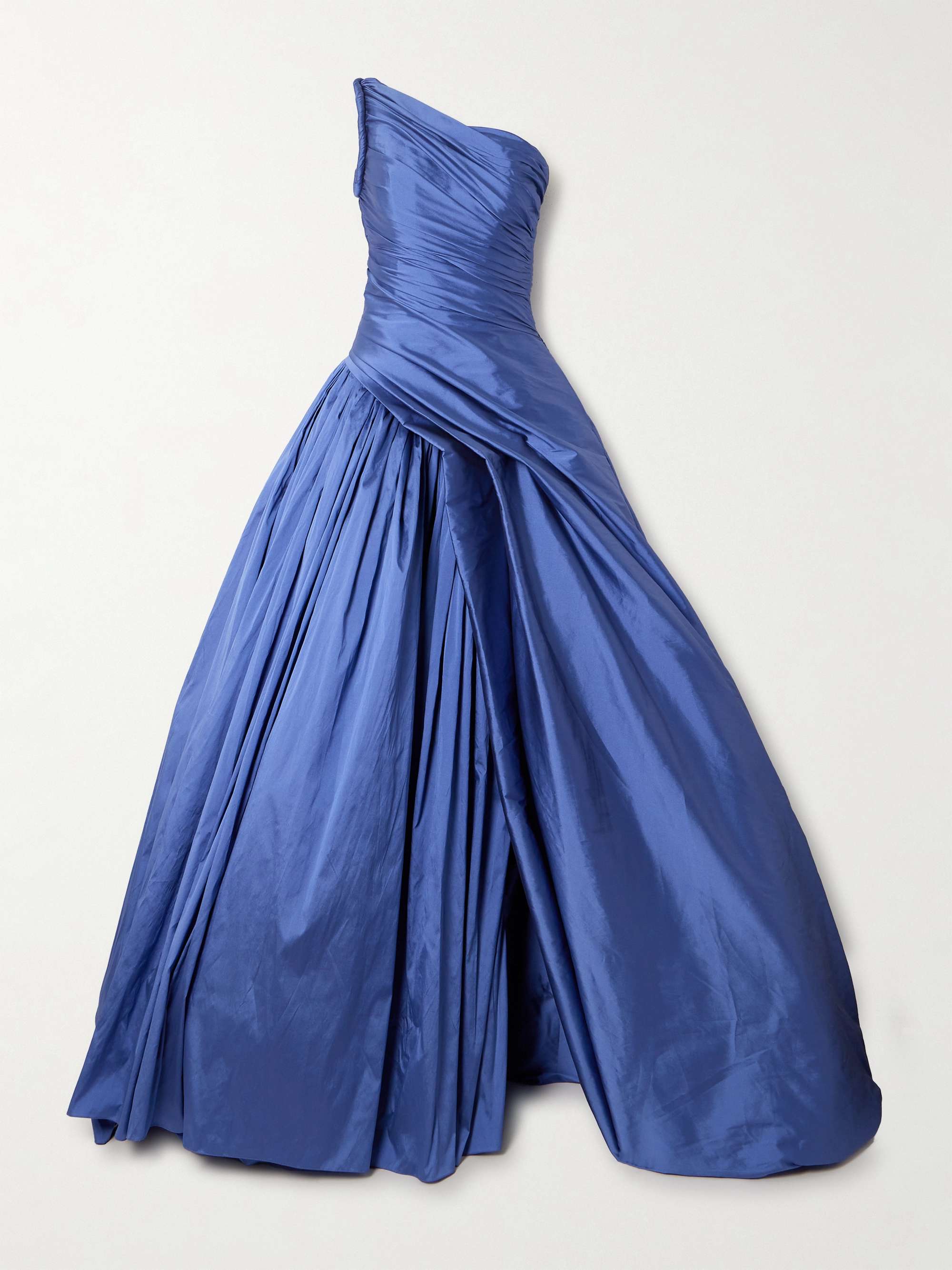 One-shoulder draped taffeta gown view