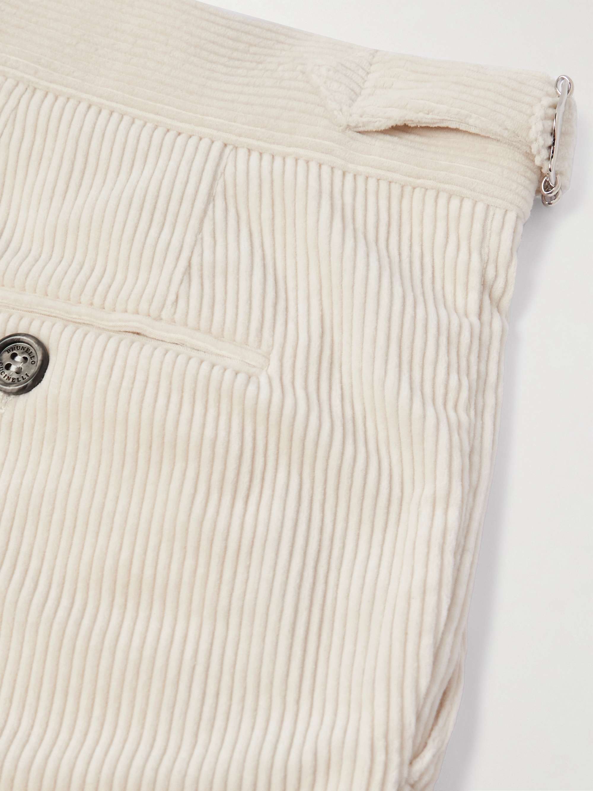 Straight-Leg Pleated Cotton-Blend Corduroy Trousers view